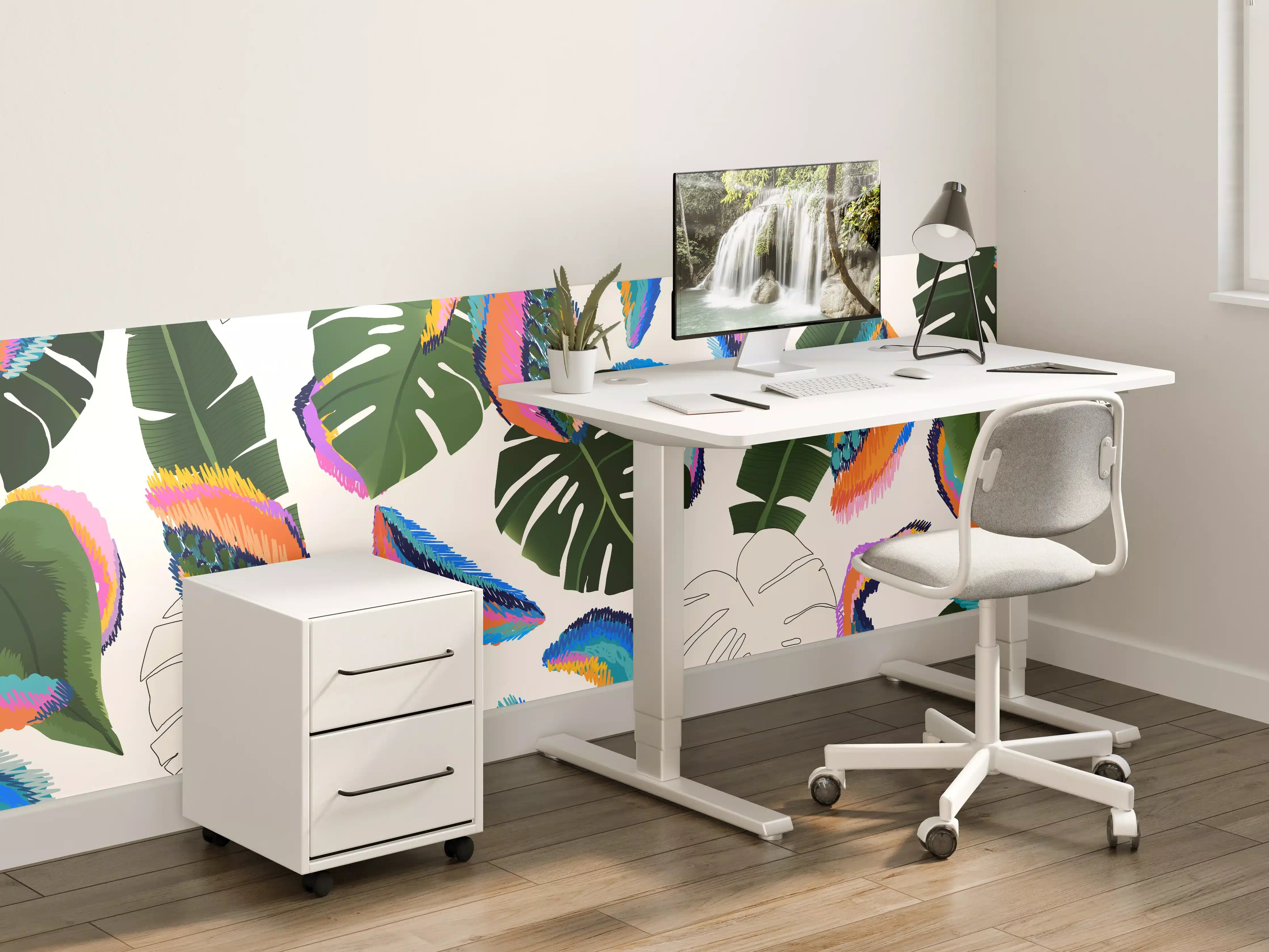 Kinderzimmer Wandgestaltung - Monstera Tropic Bunte Blätter