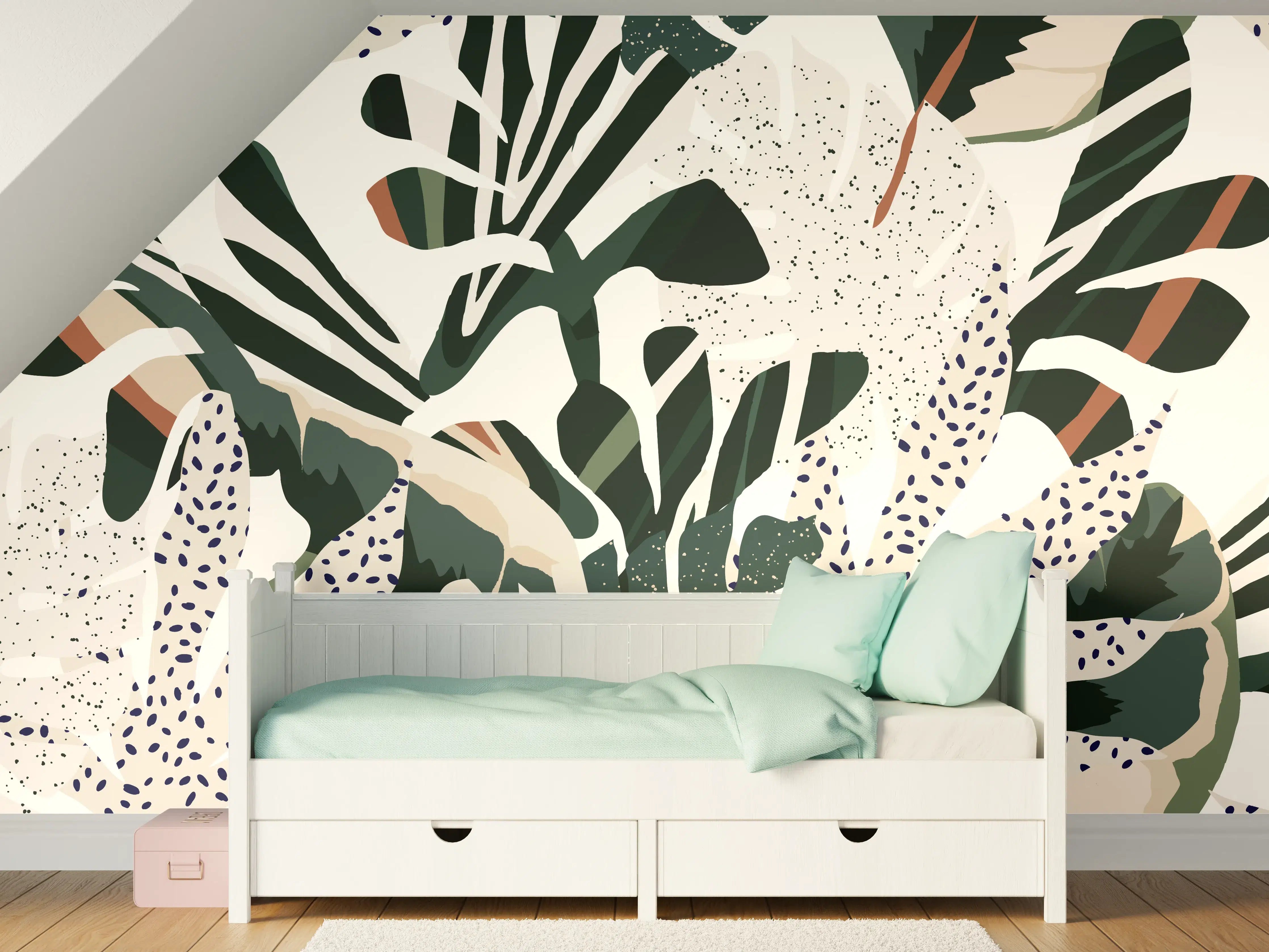 Kinderzimmer Wandgestaltung - Monstera Tropic Grün-Beige