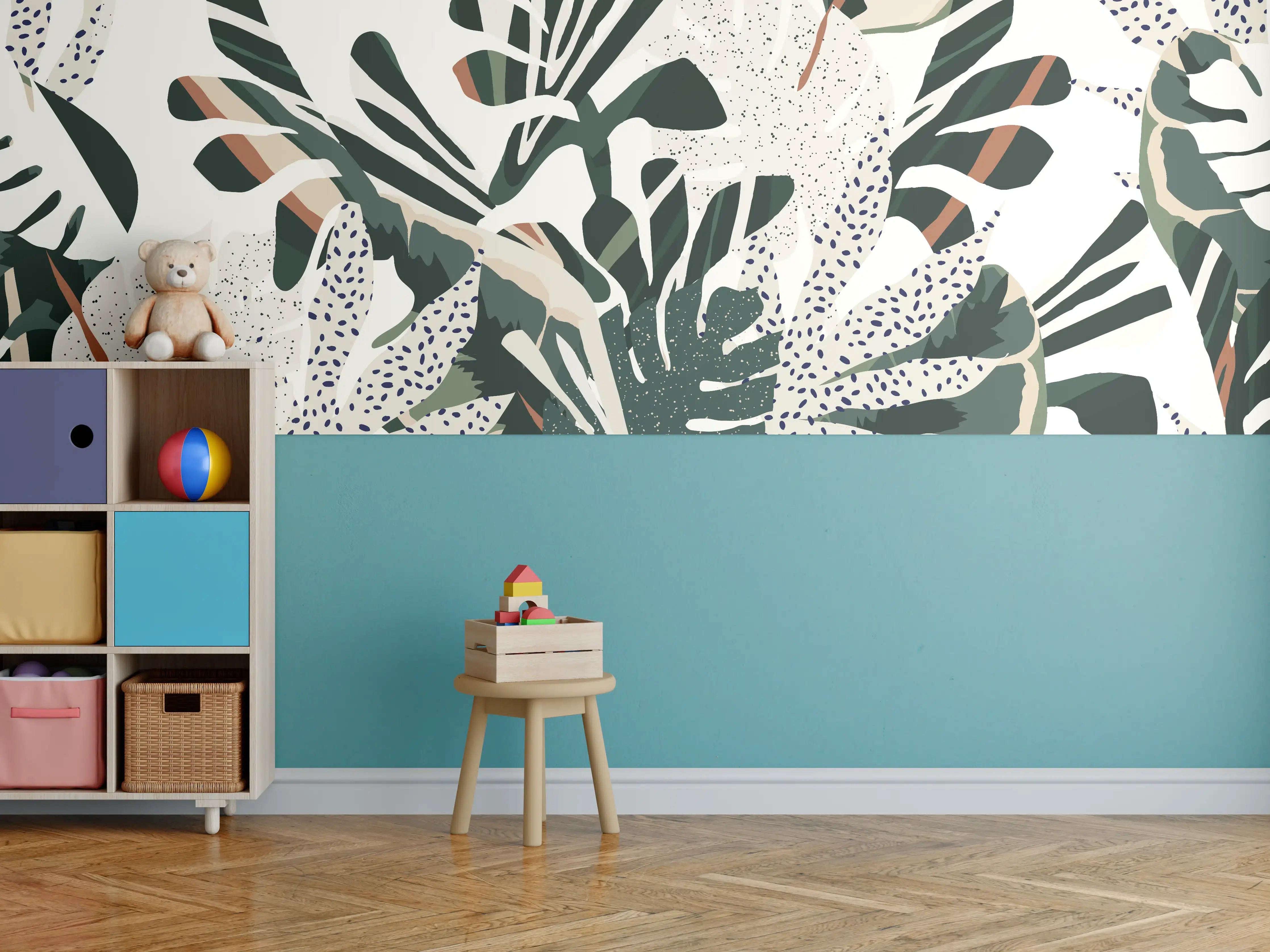 Kinderzimmer Wandgestaltung - Monstera Tropic Grün-Beige
