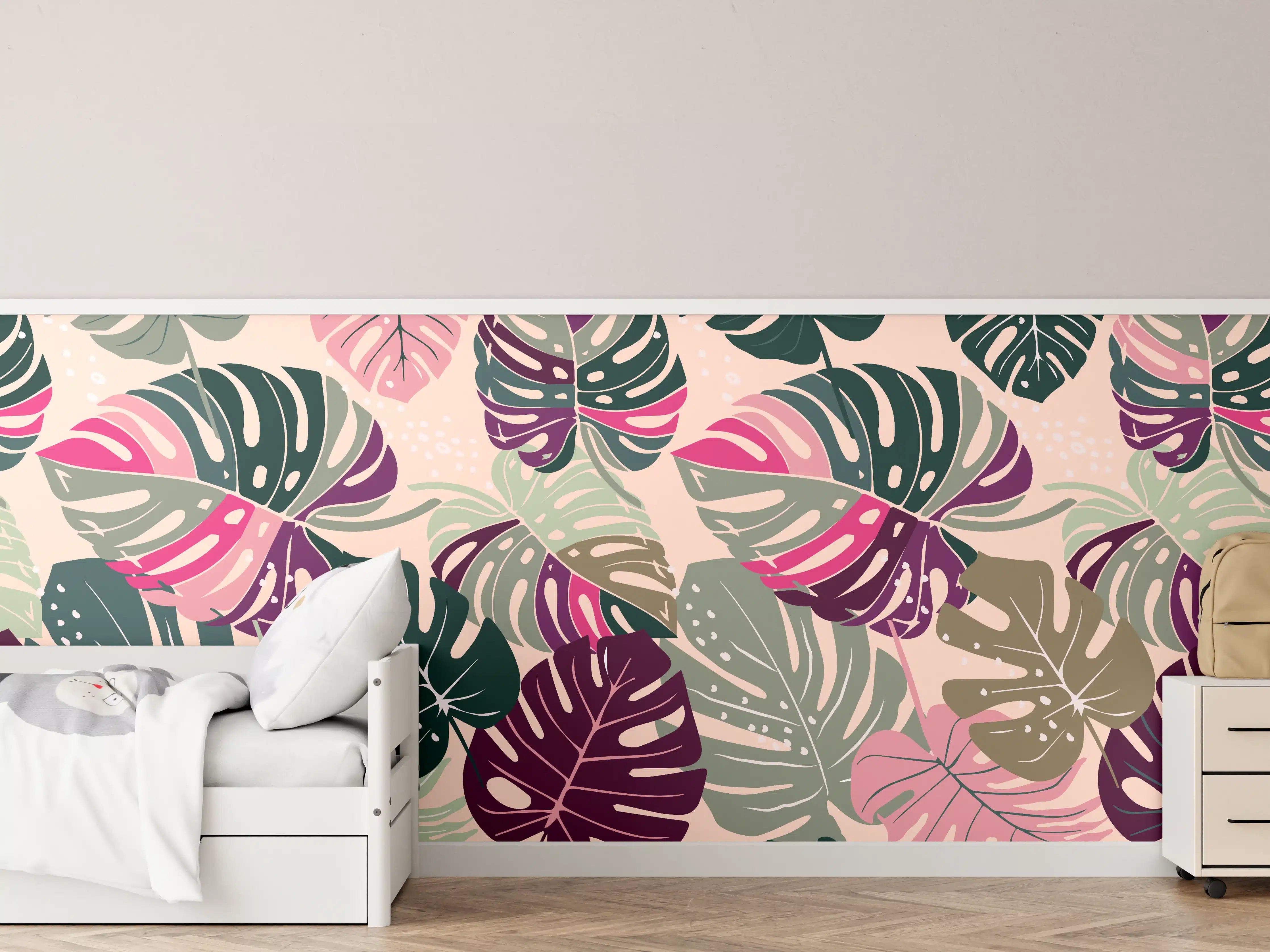 Kinderzimmer Wandgestaltung - Monstera Tropic Rosa-Grün