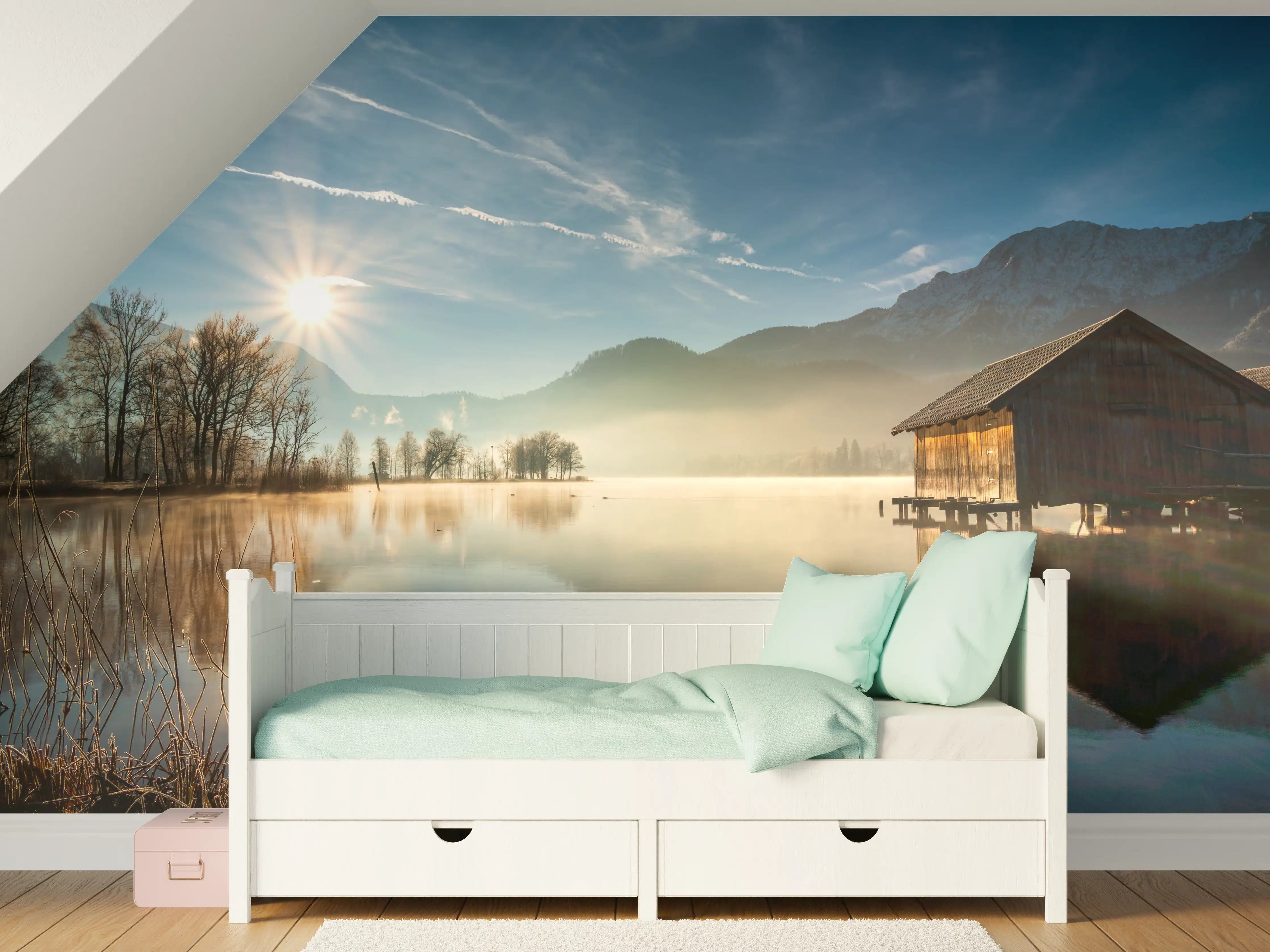 Kinderzimmer Wandgestaltung - Morgensonnenblick über Bayerischen Kochelsee