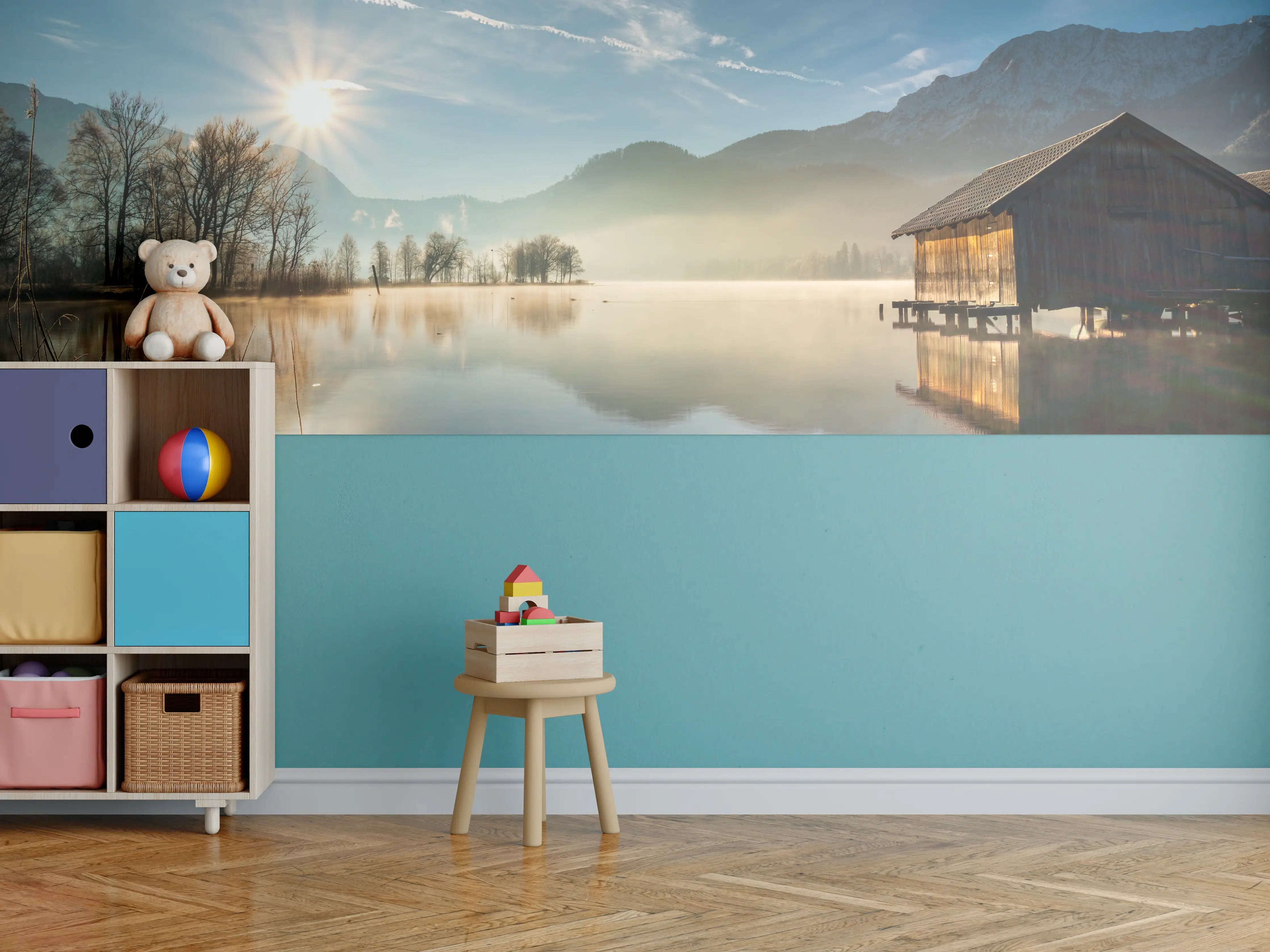 Kinderzimmer Wandgestaltung - Morgensonnenblick über Bayerischen Kochelsee