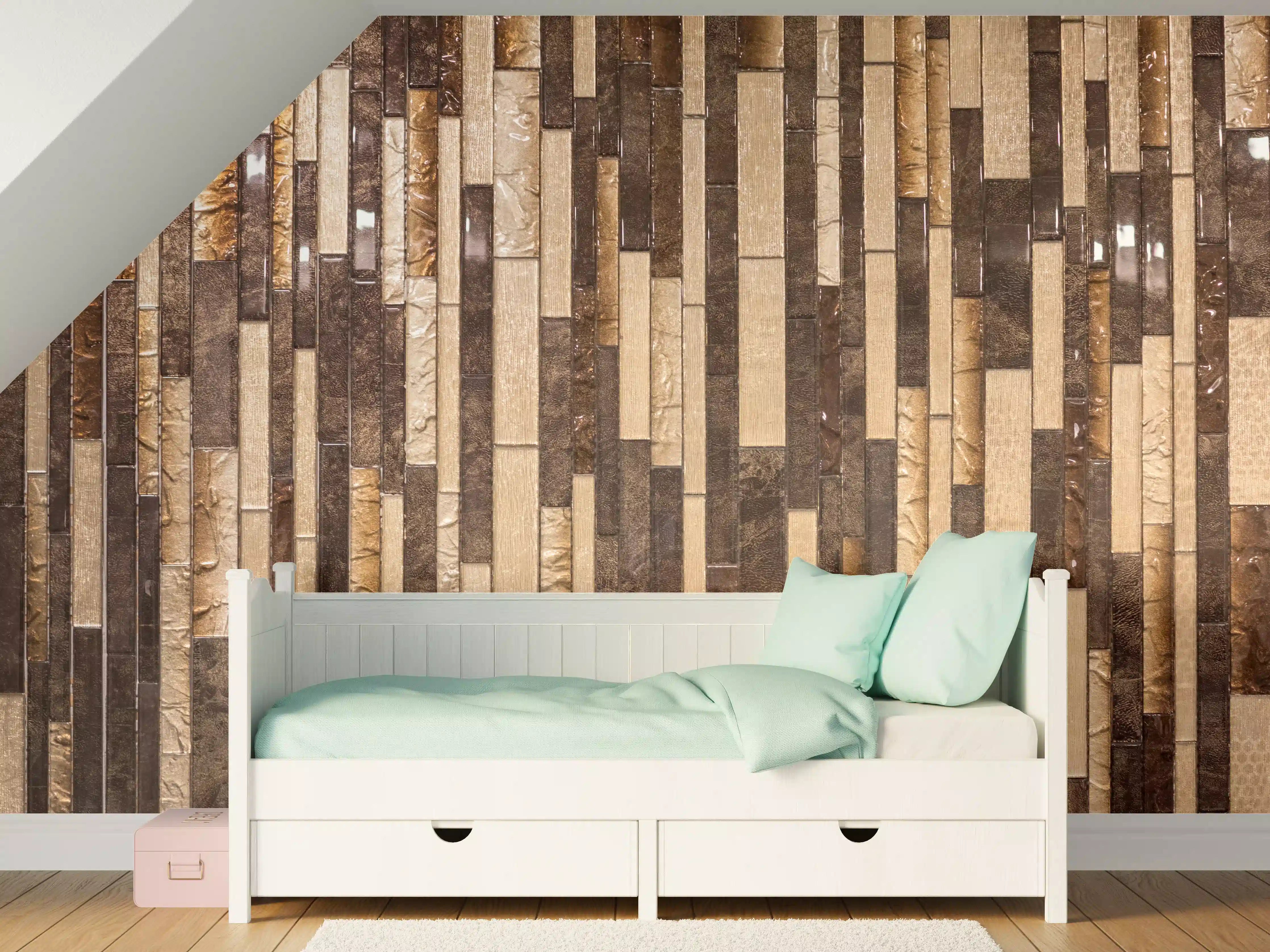 Kinderzimmer Wandgestaltung - Mosaik Holzoptik Braun Beige
