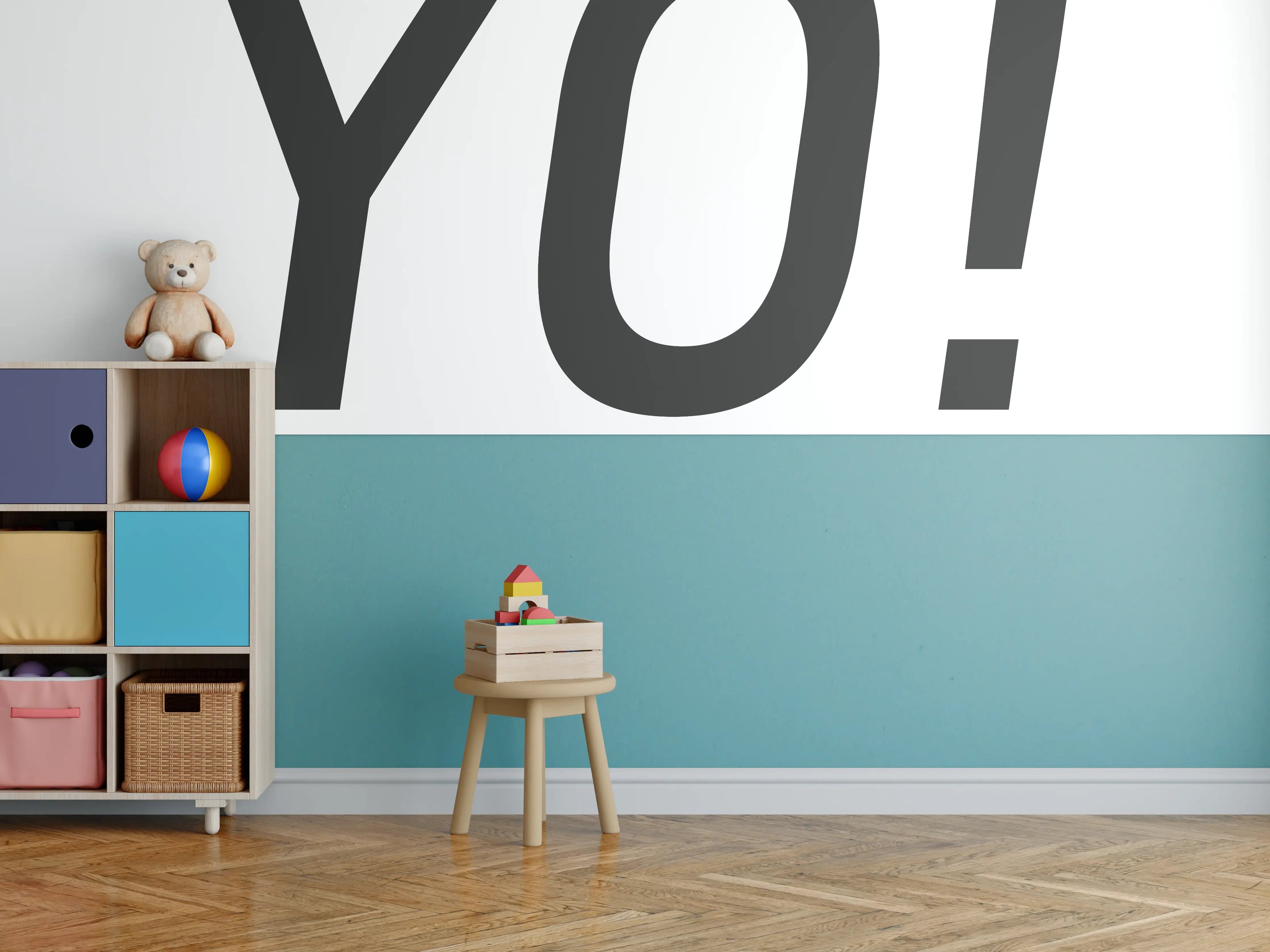 Kinderzimmer Wandgestaltung - Motivational 'YO!' Schwarz-Weiß-Design