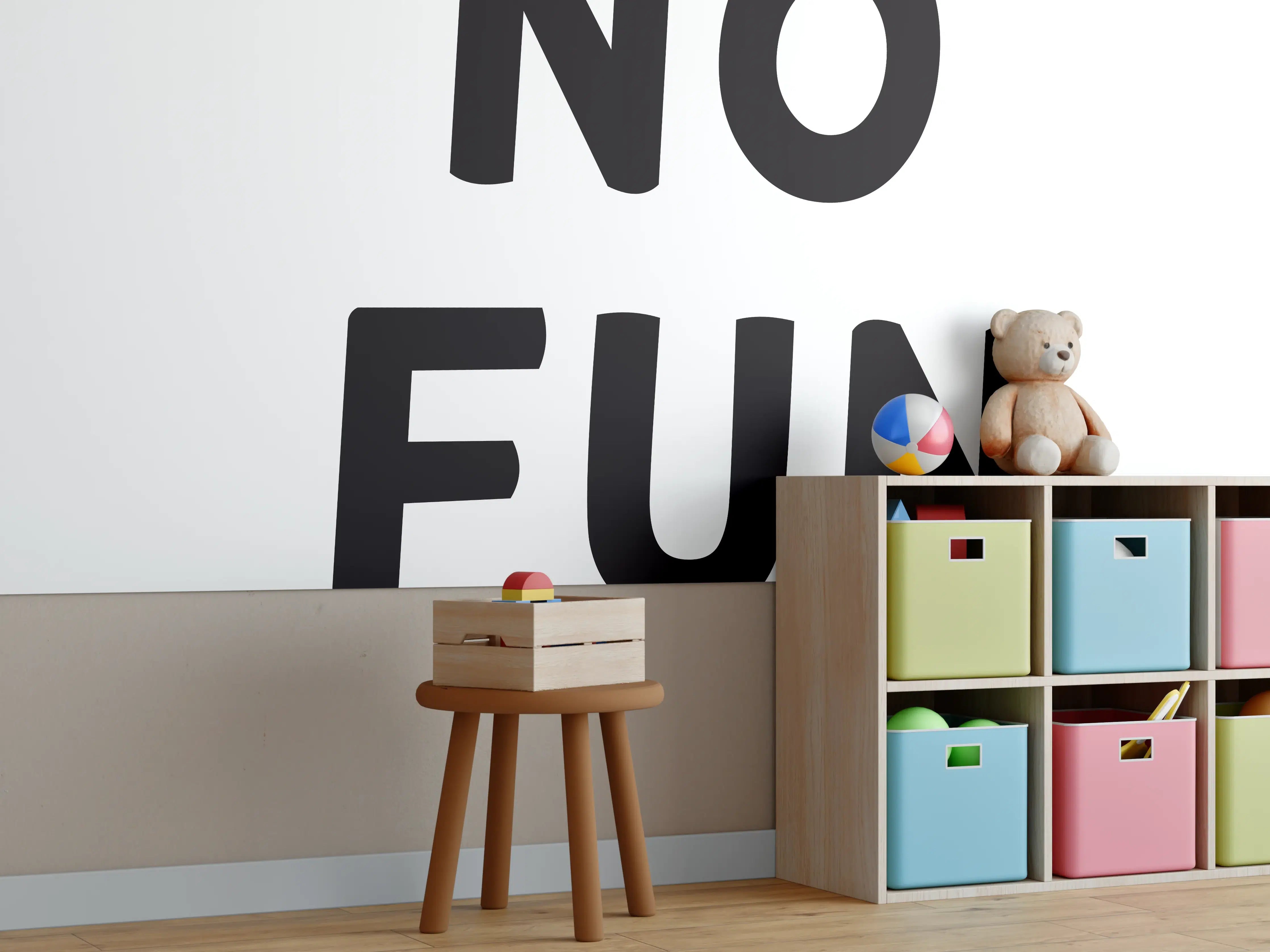 Kinderzimmer Wandgestaltung - Motivationaler 'No Fun' Schriftzug