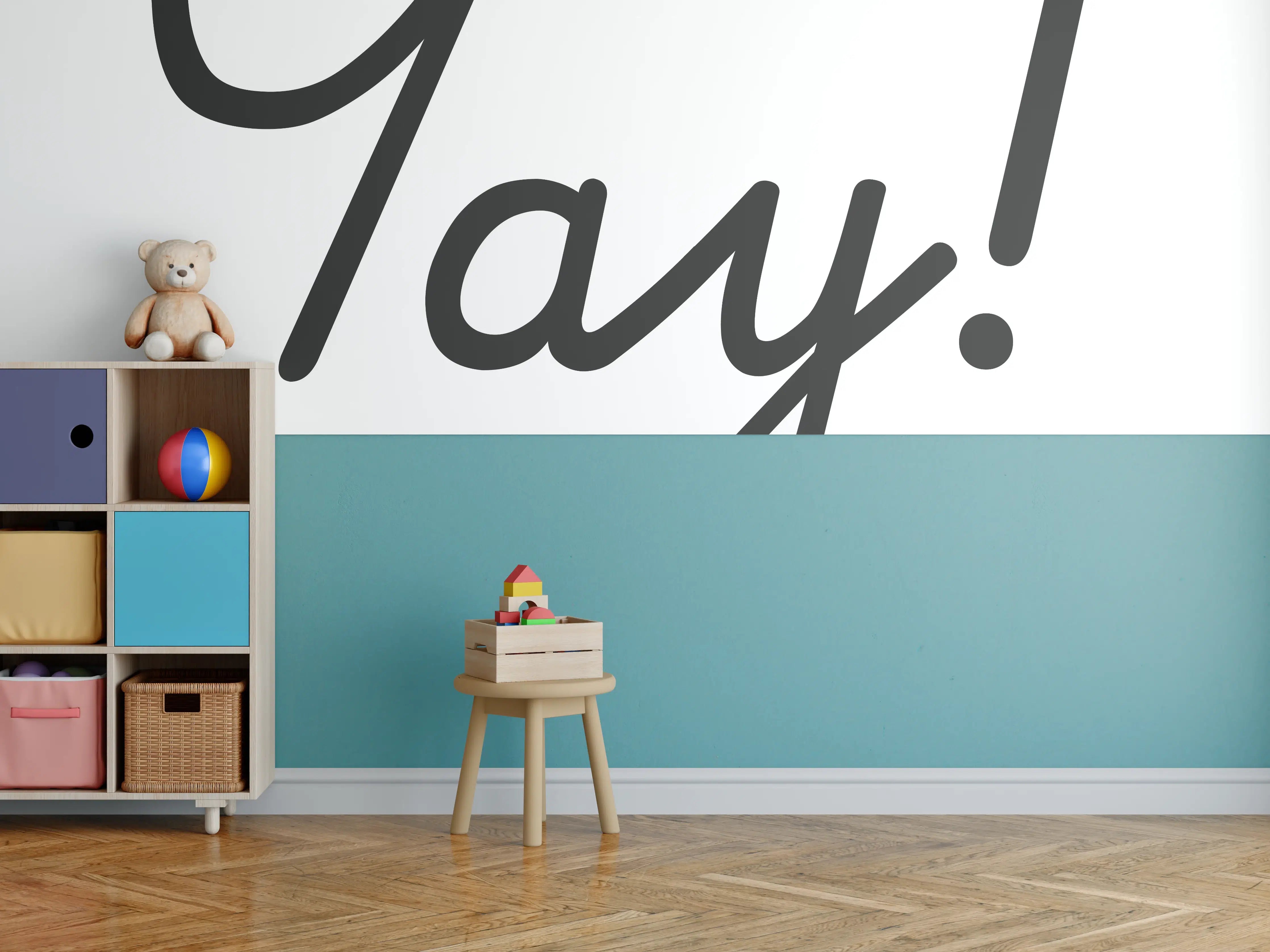 Kinderzimmer Wandgestaltung - Motivationaler 'Yay!' Typo-Druck