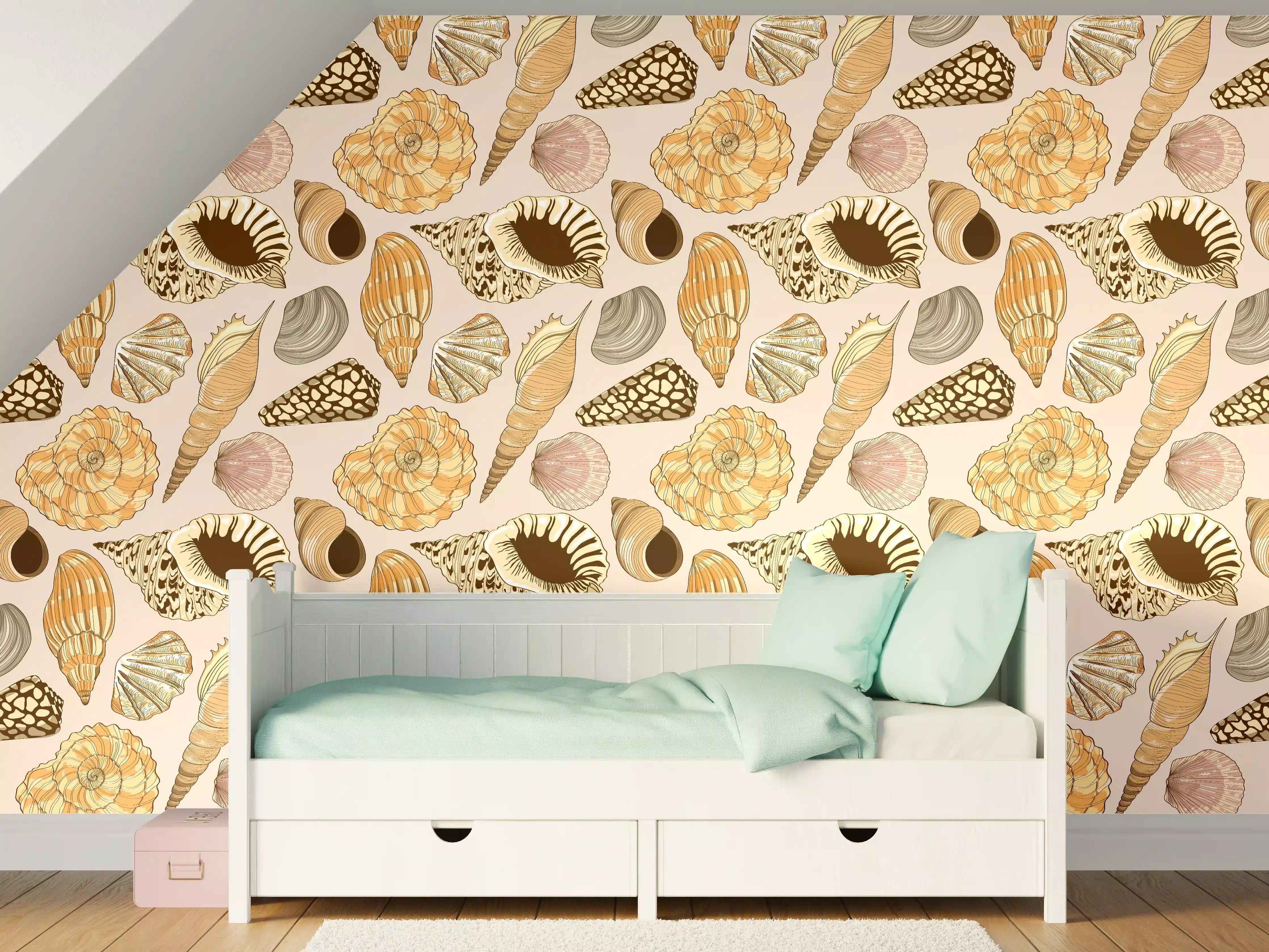 Kinderzimmer Wandgestaltung - Muschelmuster Beige-Orange
