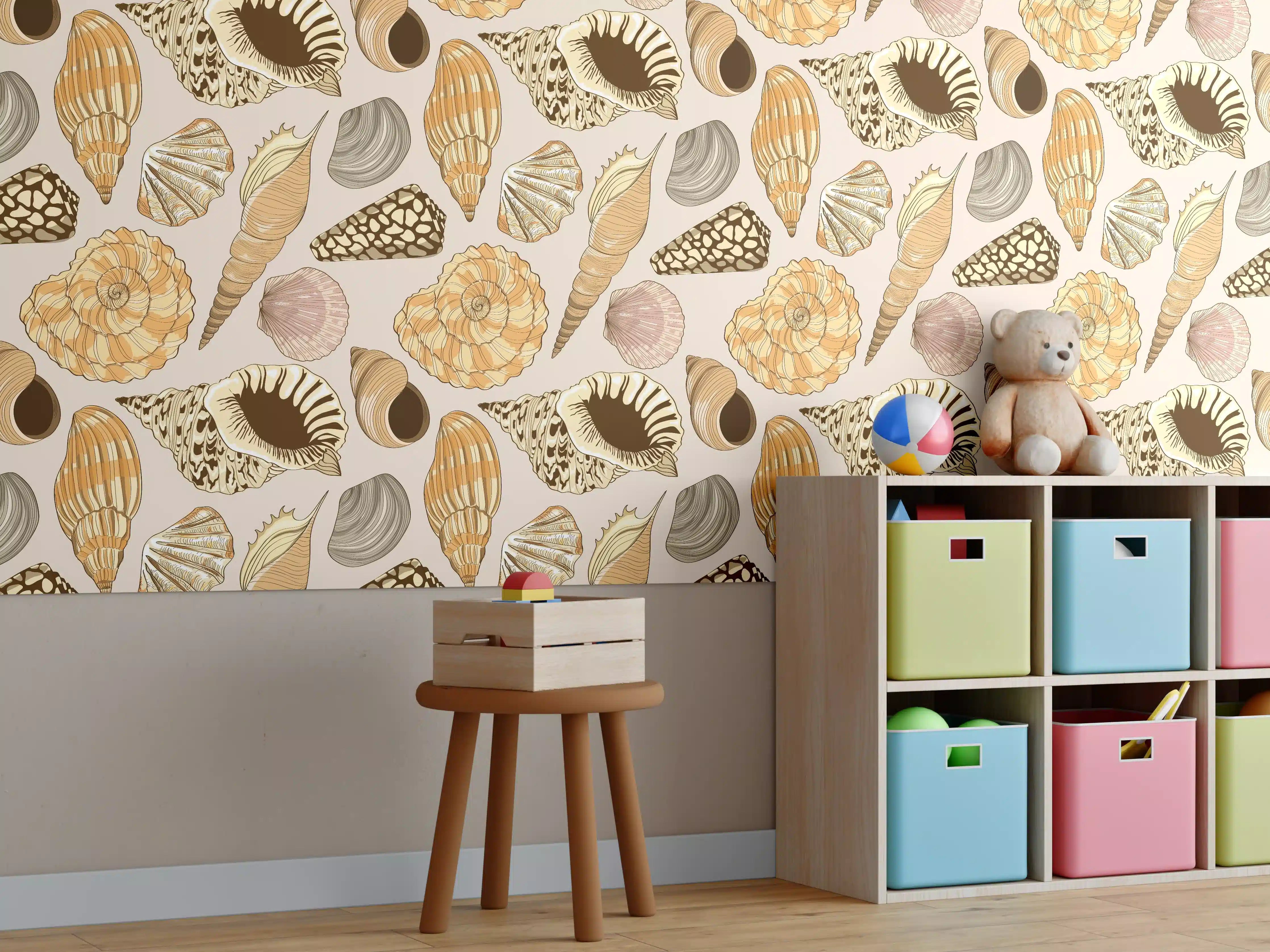 Kinderzimmer Wandgestaltung - Muschelmuster Beige-Orange