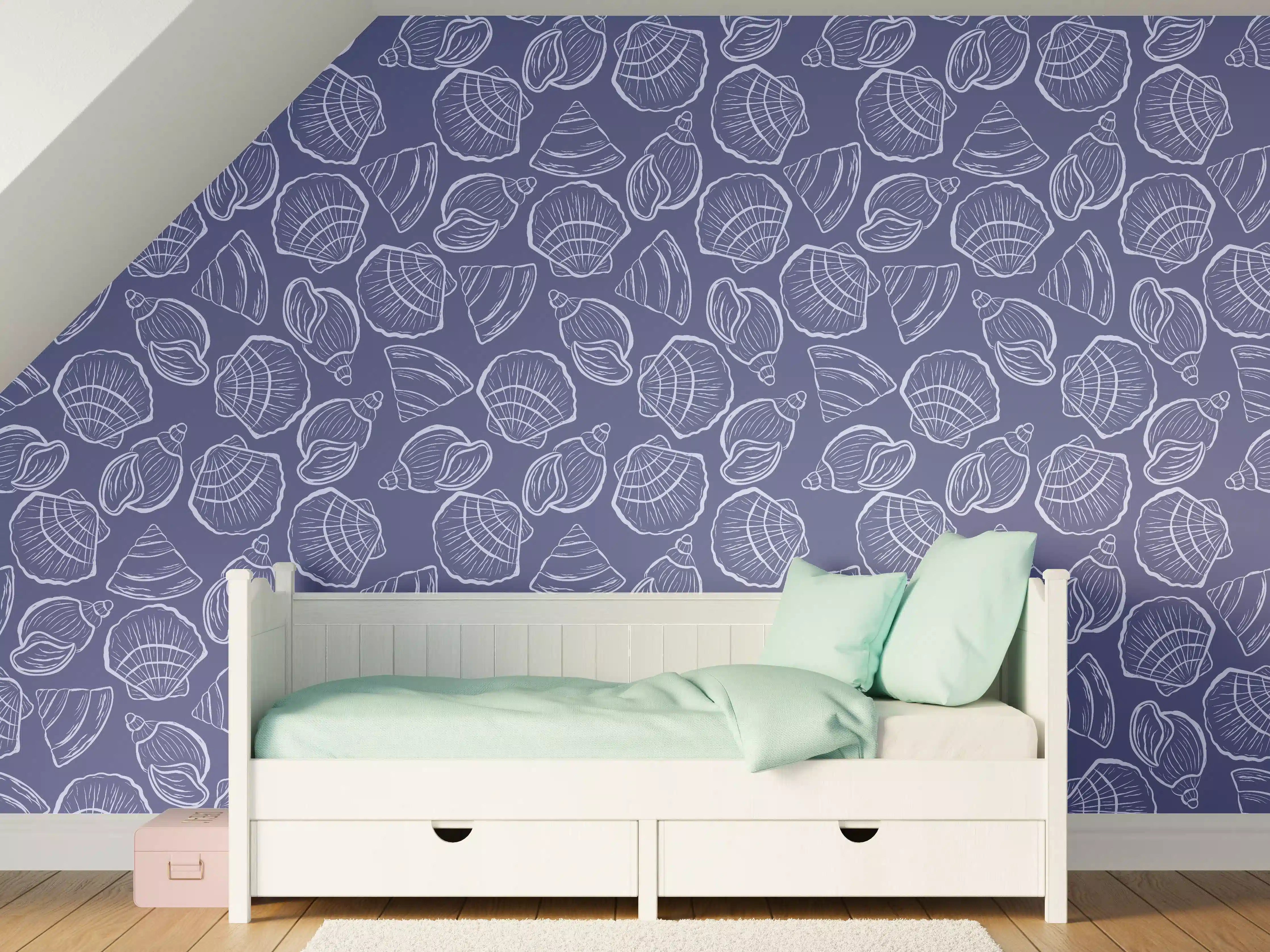 Kinderzimmer Wandgestaltung - Muschelmuster Mitternachtsblau