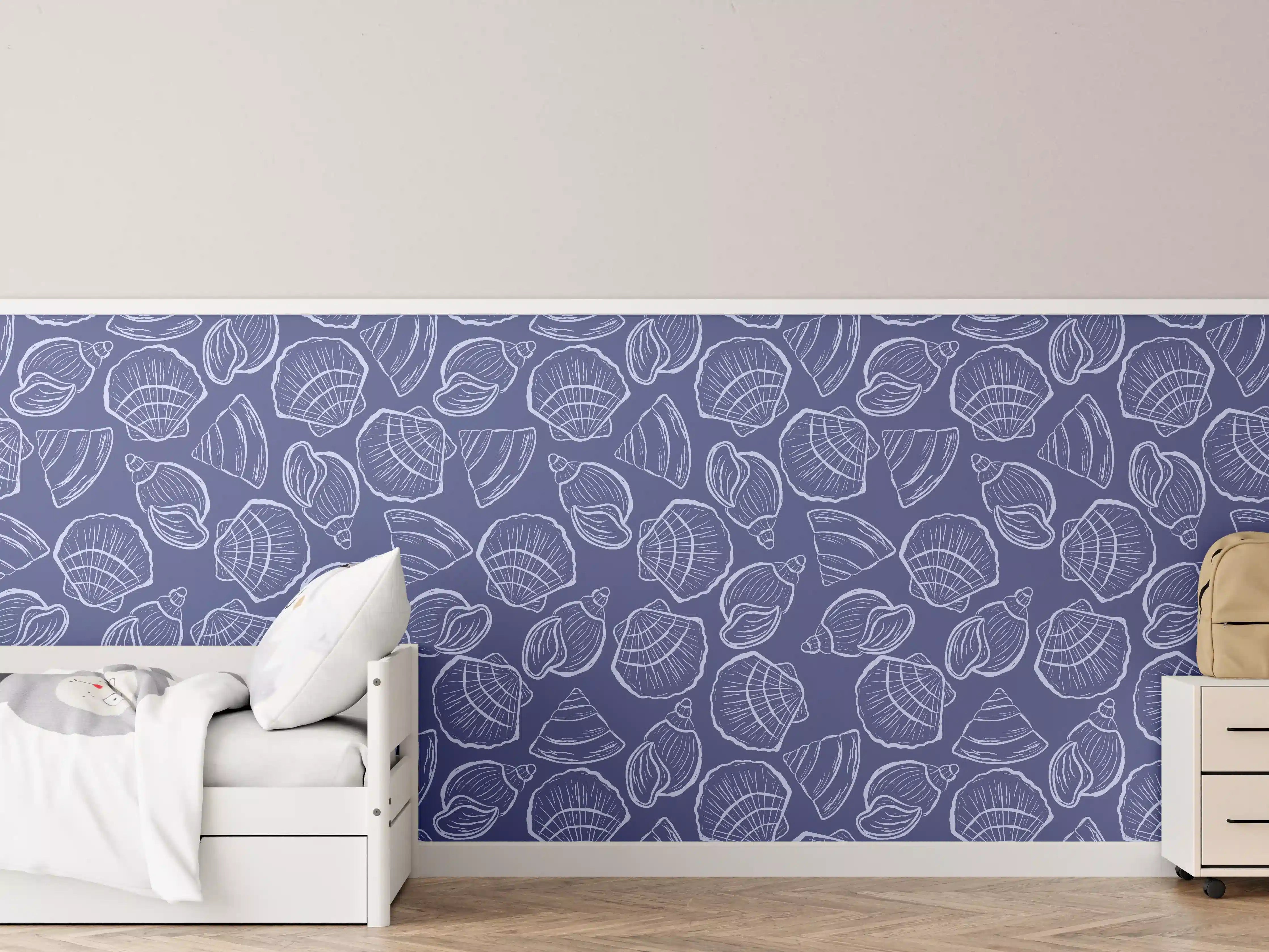 Kinderzimmer Wandgestaltung - Muschelmuster Mitternachtsblau