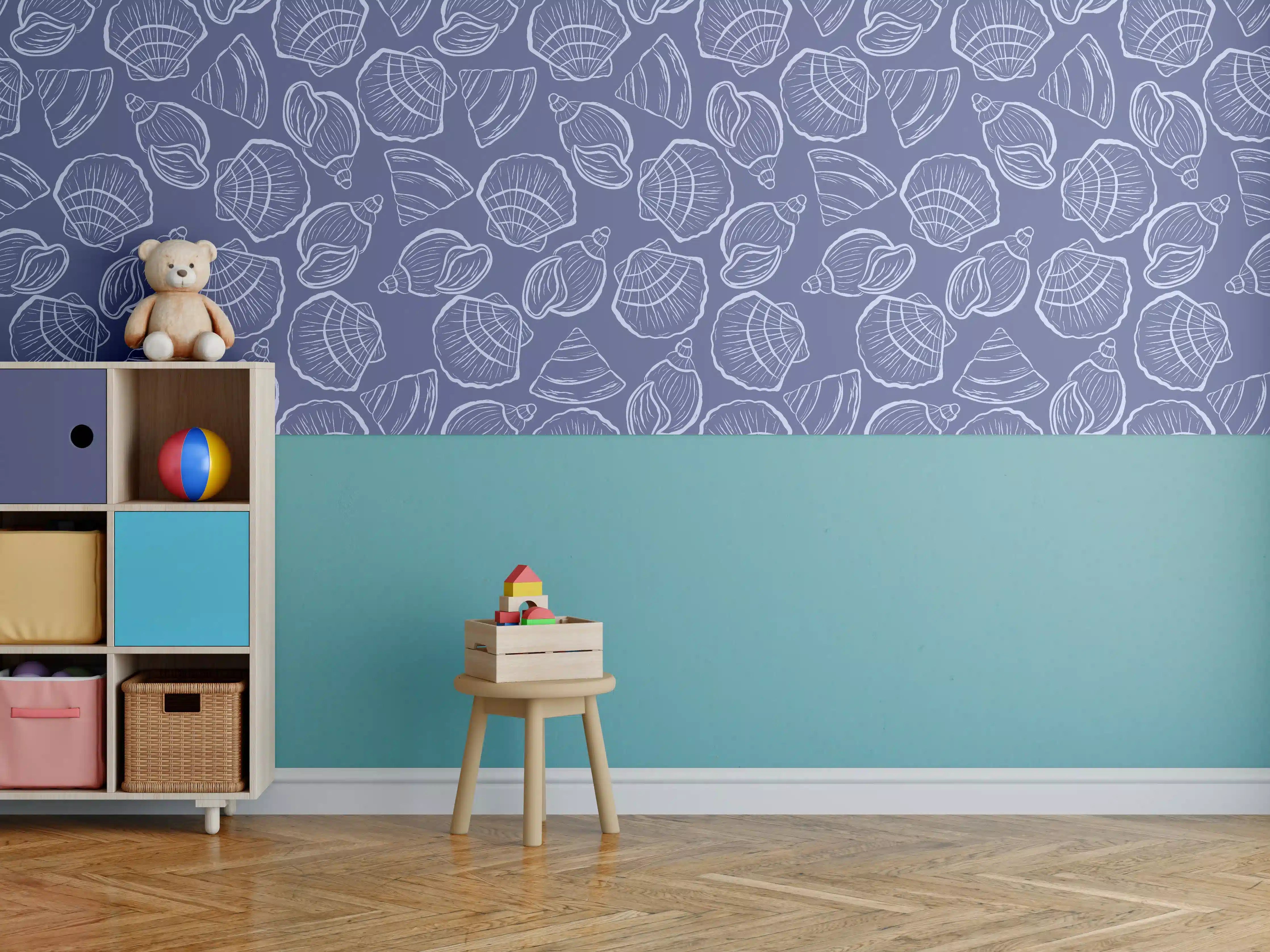 Kinderzimmer Wandgestaltung - Muschelmuster Mitternachtsblau