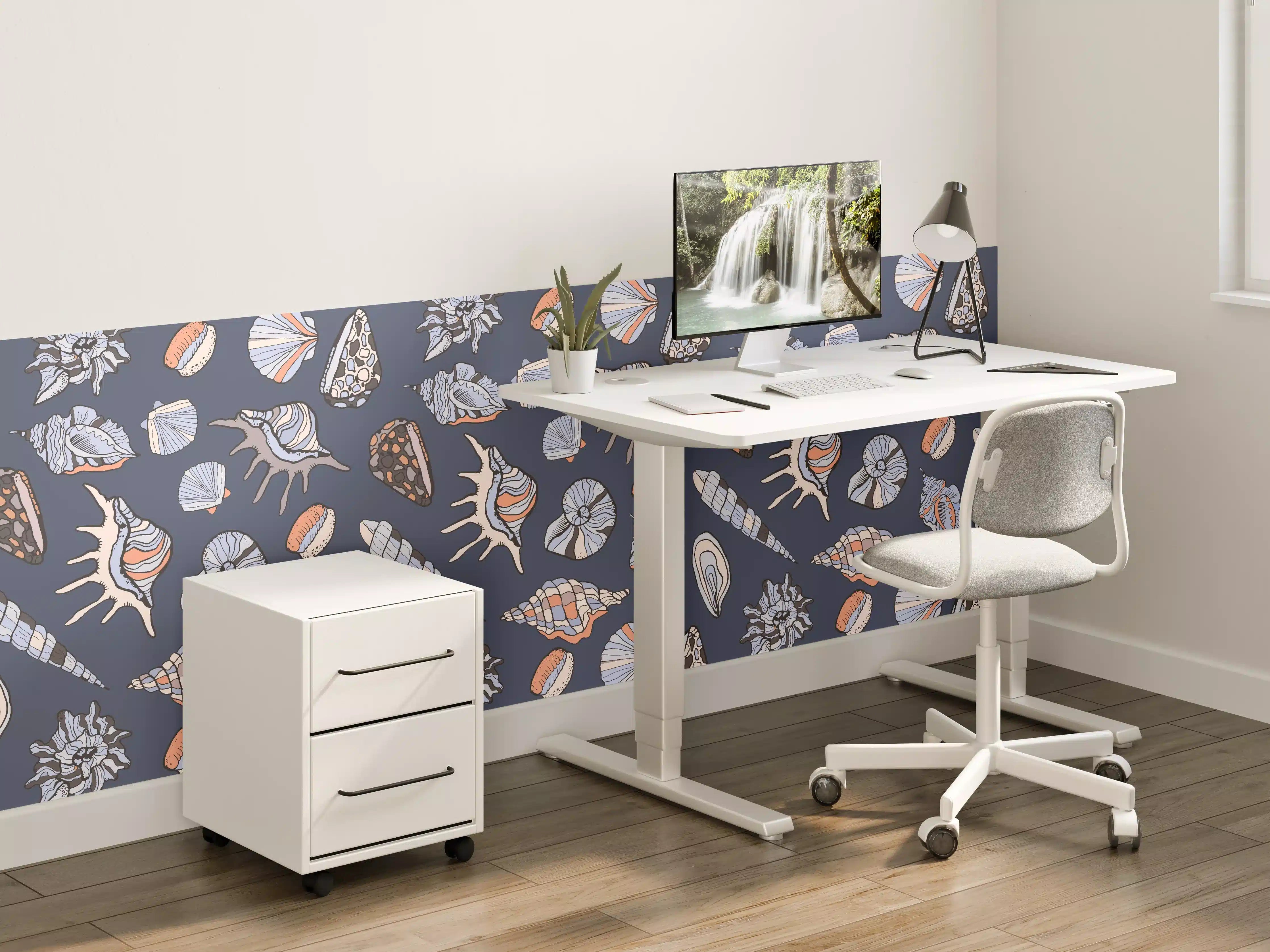 Kinderzimmer Wandgestaltung - Muschelmuster Navy Beige Orange