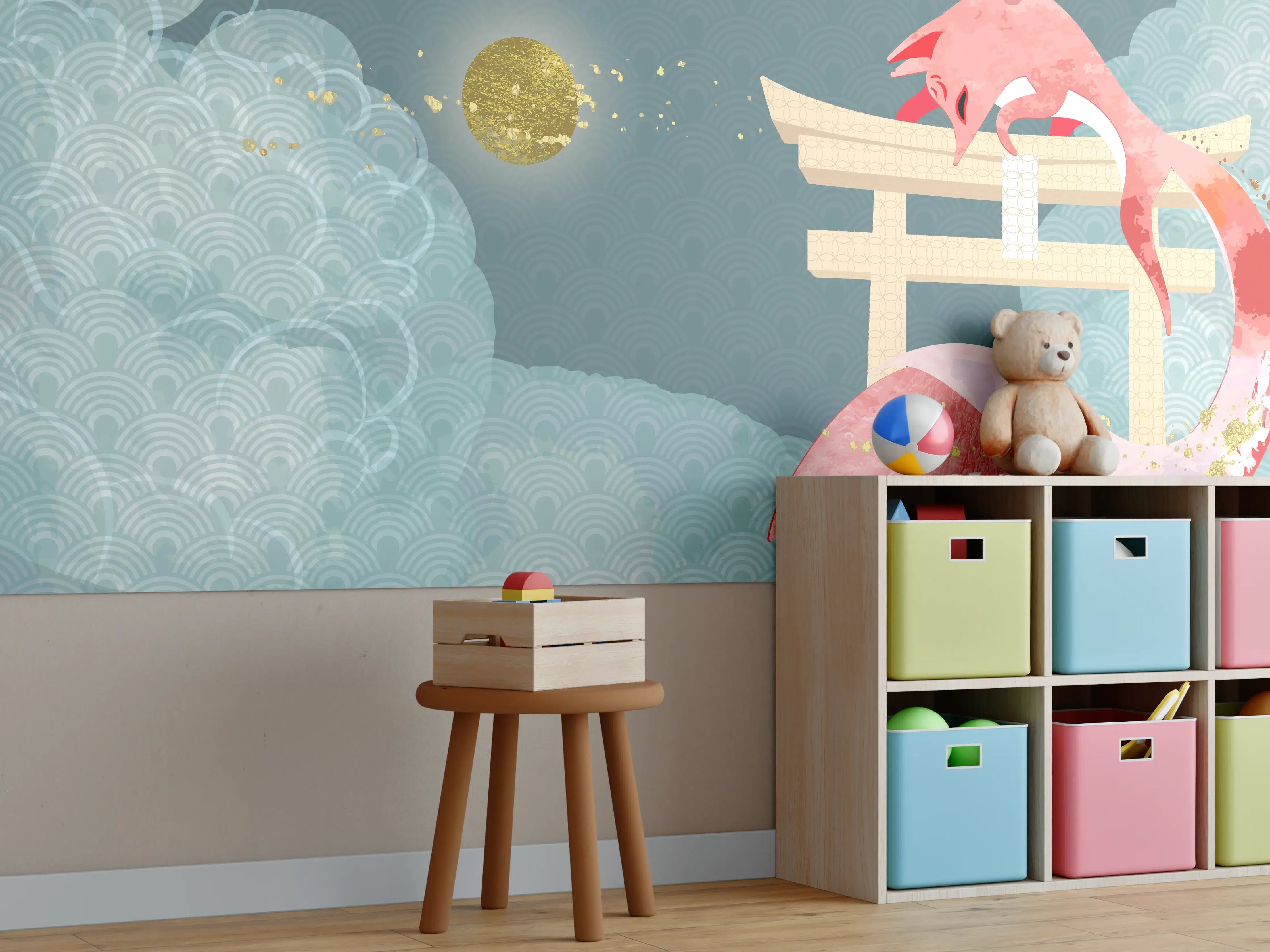 Kinderzimmer Wandgestaltung - Mystischer Drache vor japanischem Tor