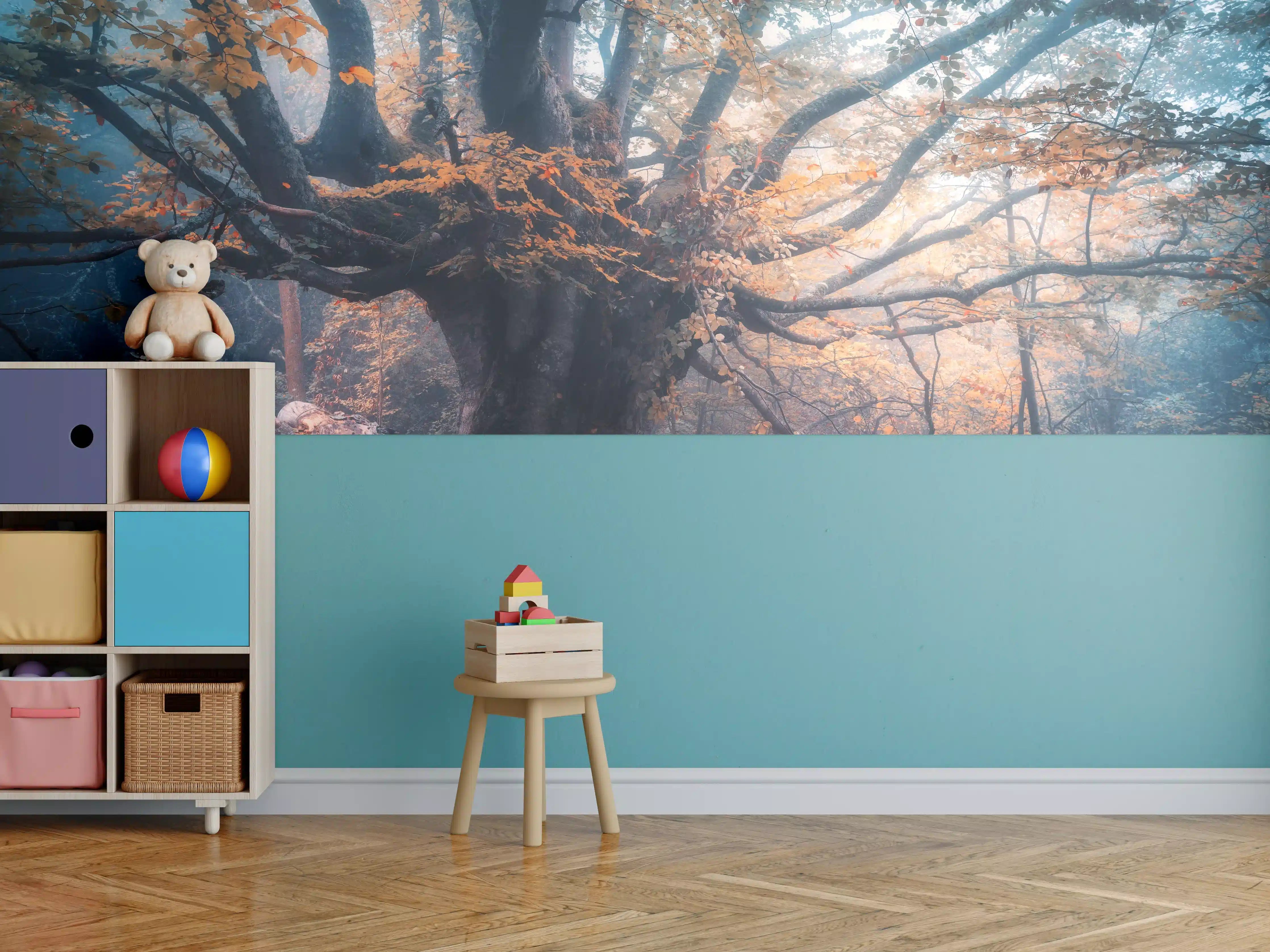Kinderzimmer Wandgestaltung - Mystischer Herbstwald mit Sonnenlicht
