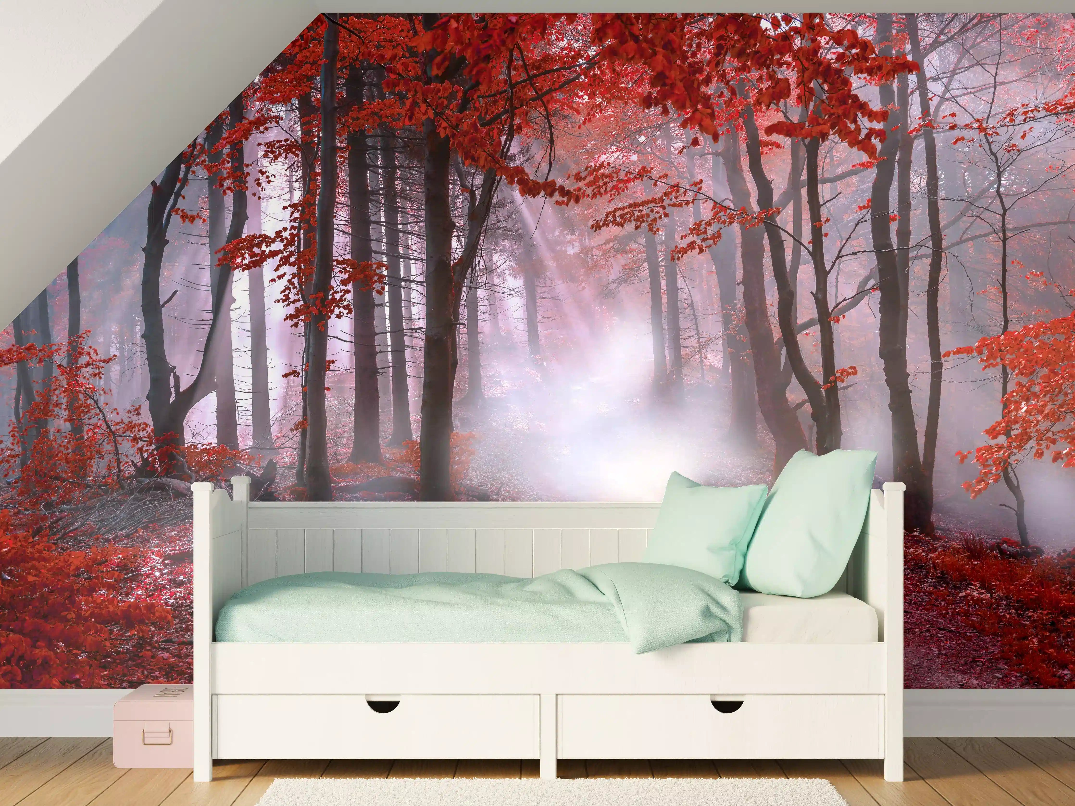 Kinderzimmer Wandgestaltung - Mystischer roter Wald