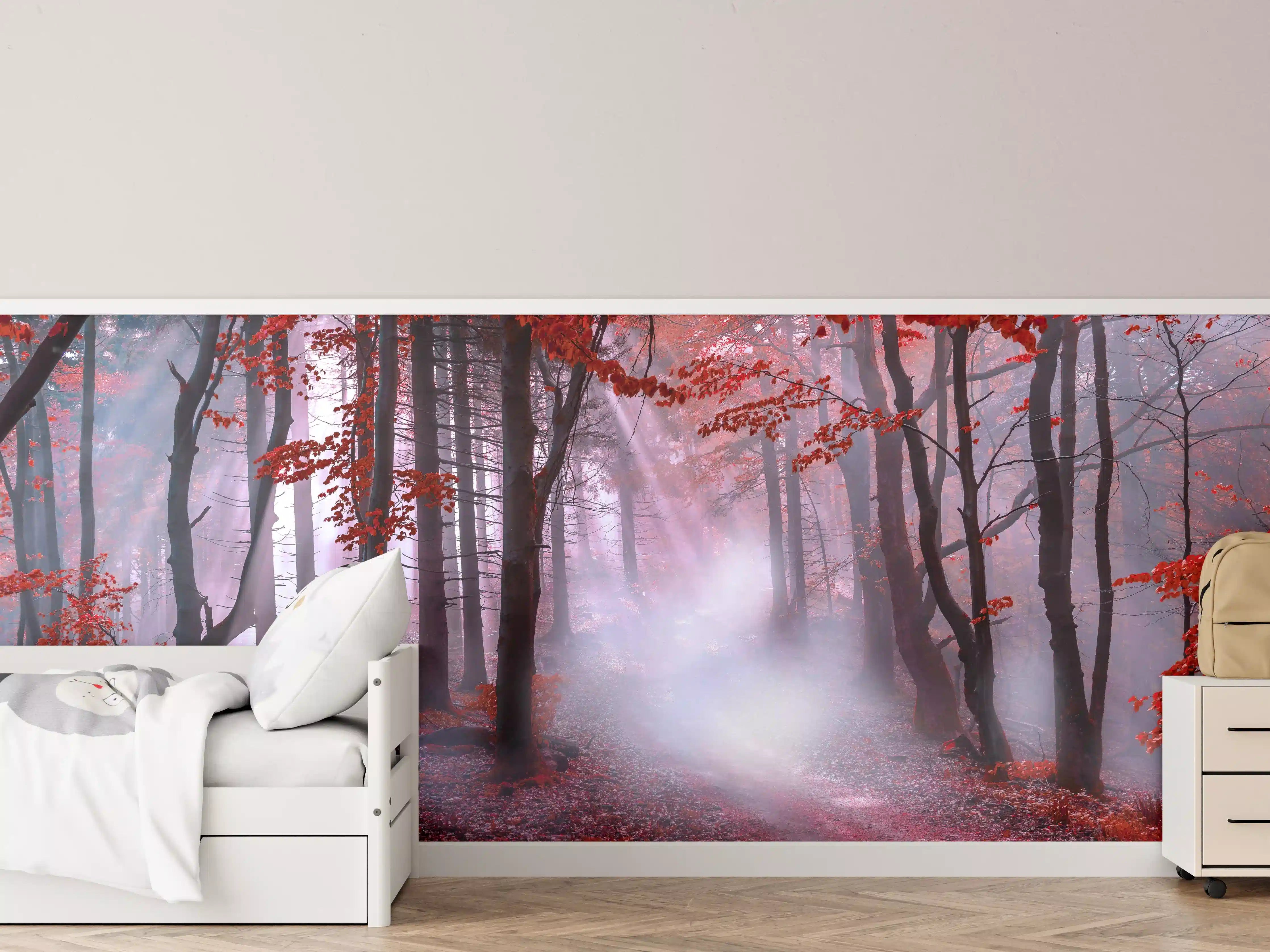 Kinderzimmer Wandgestaltung - Mystischer roter Wald