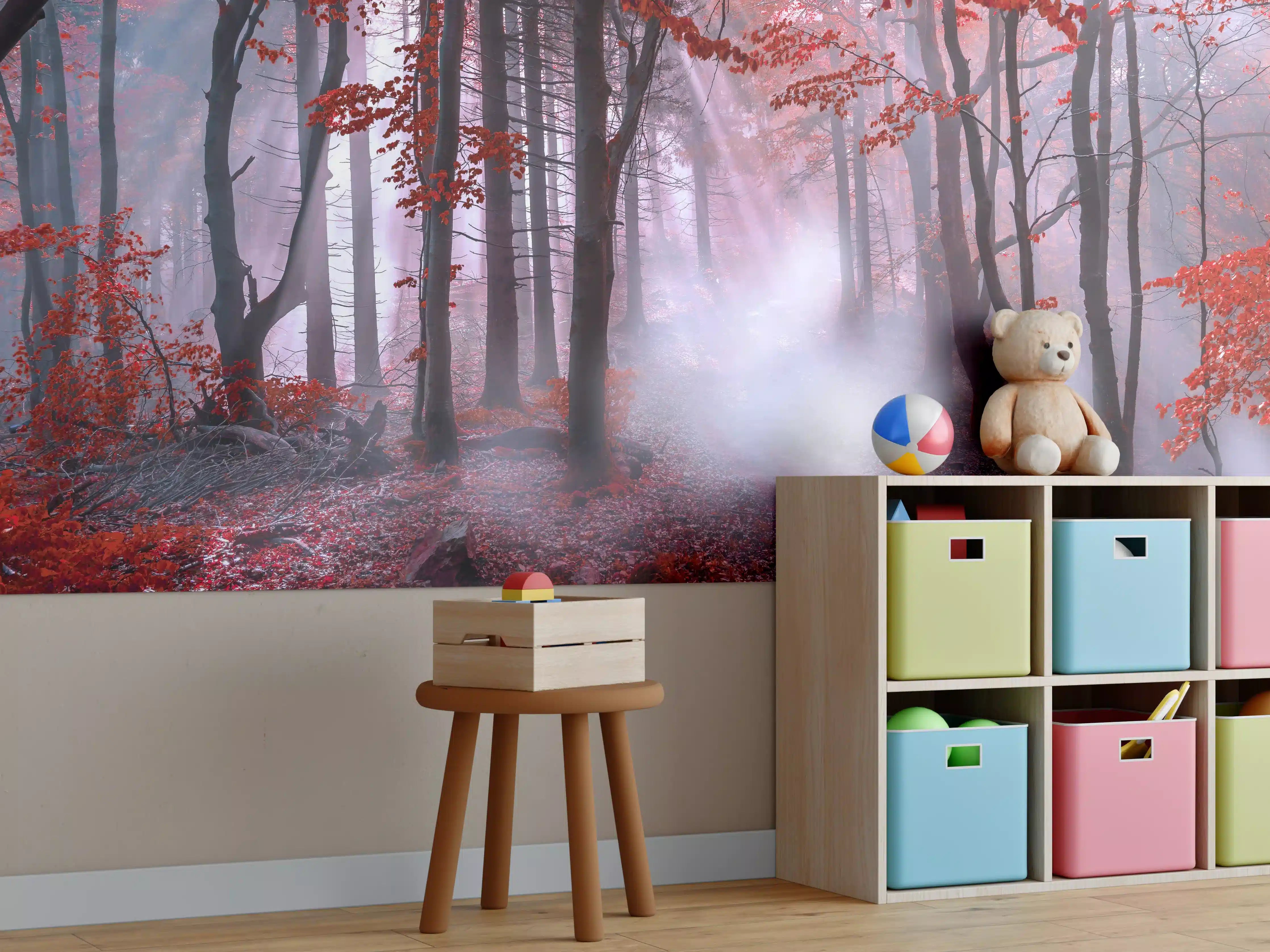 Kinderzimmer Wandgestaltung - Mystischer roter Wald