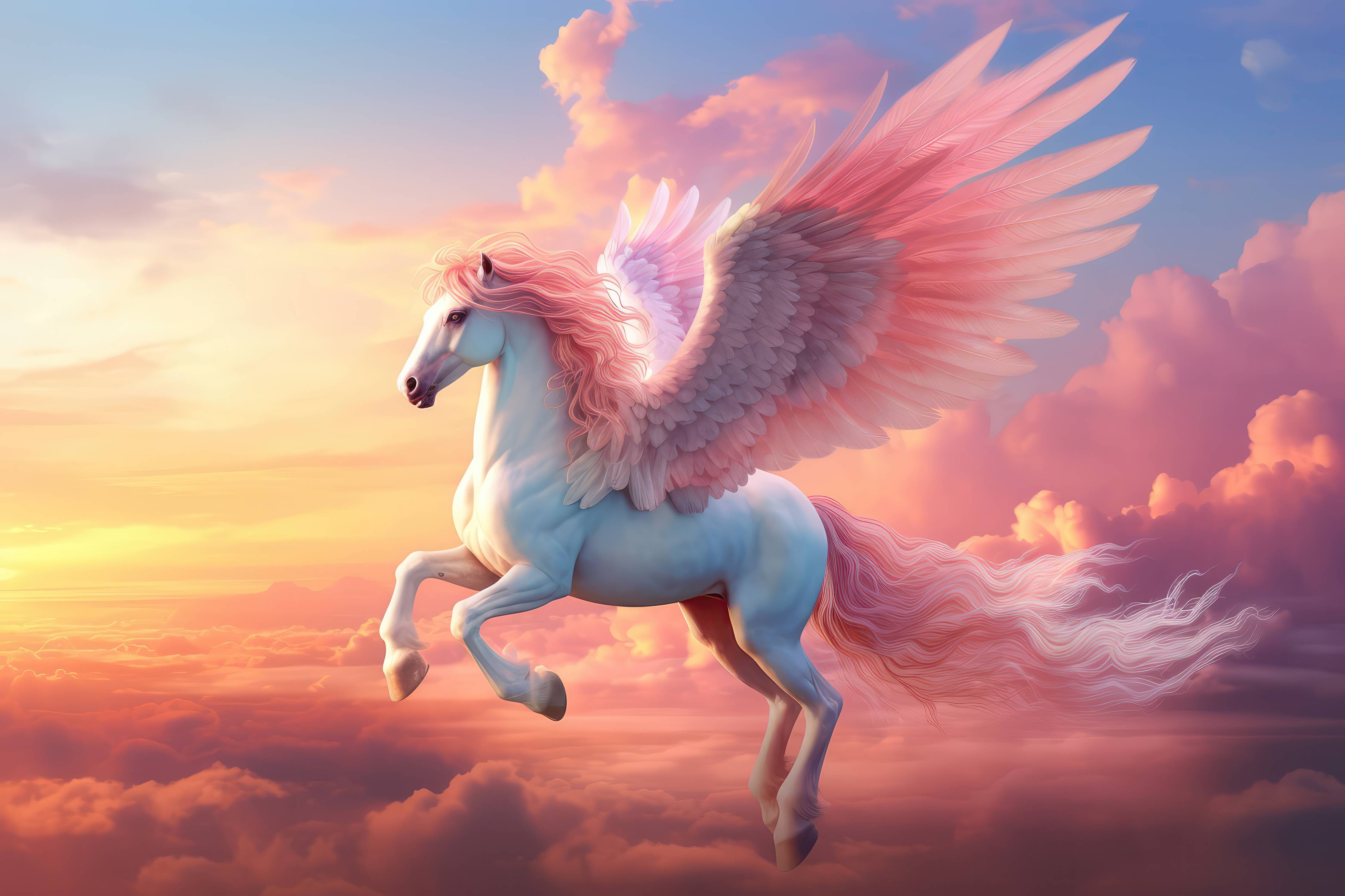 Kinderzimmer Wandgestaltung-Mythischer Pegasus im Sonnenuntergang