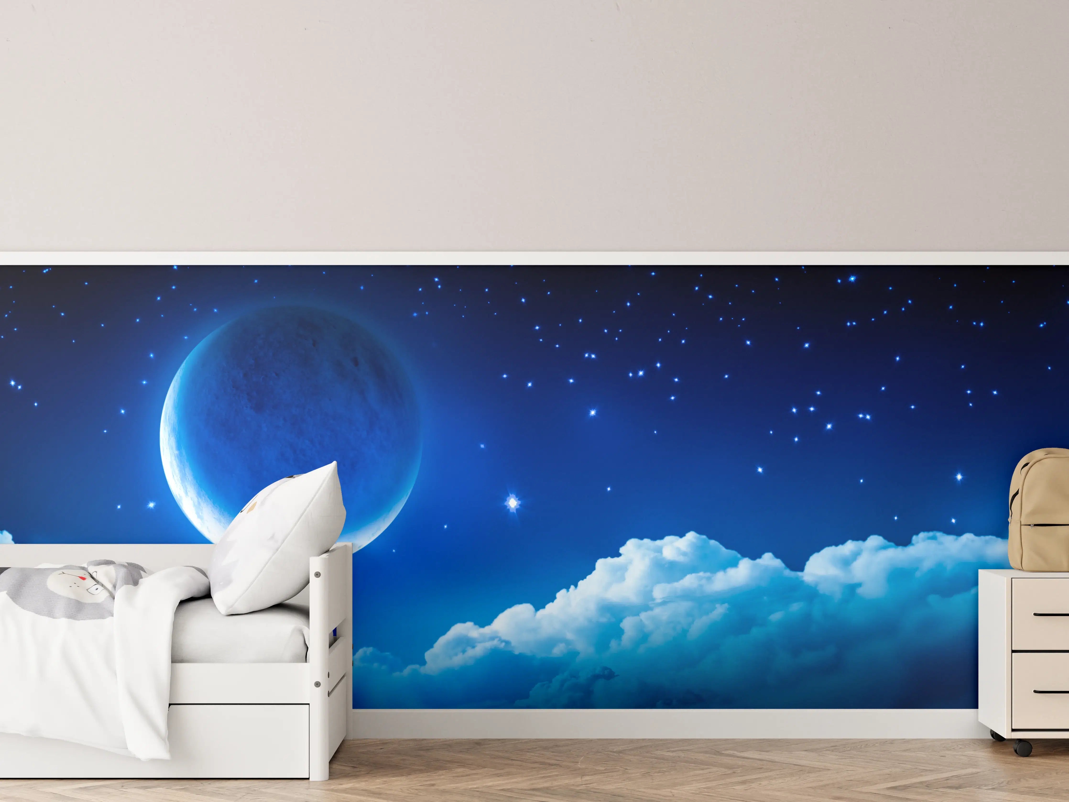 Kinderzimmer Wandgestaltung - Nächtlicher Himmel mit Mond und Sternen