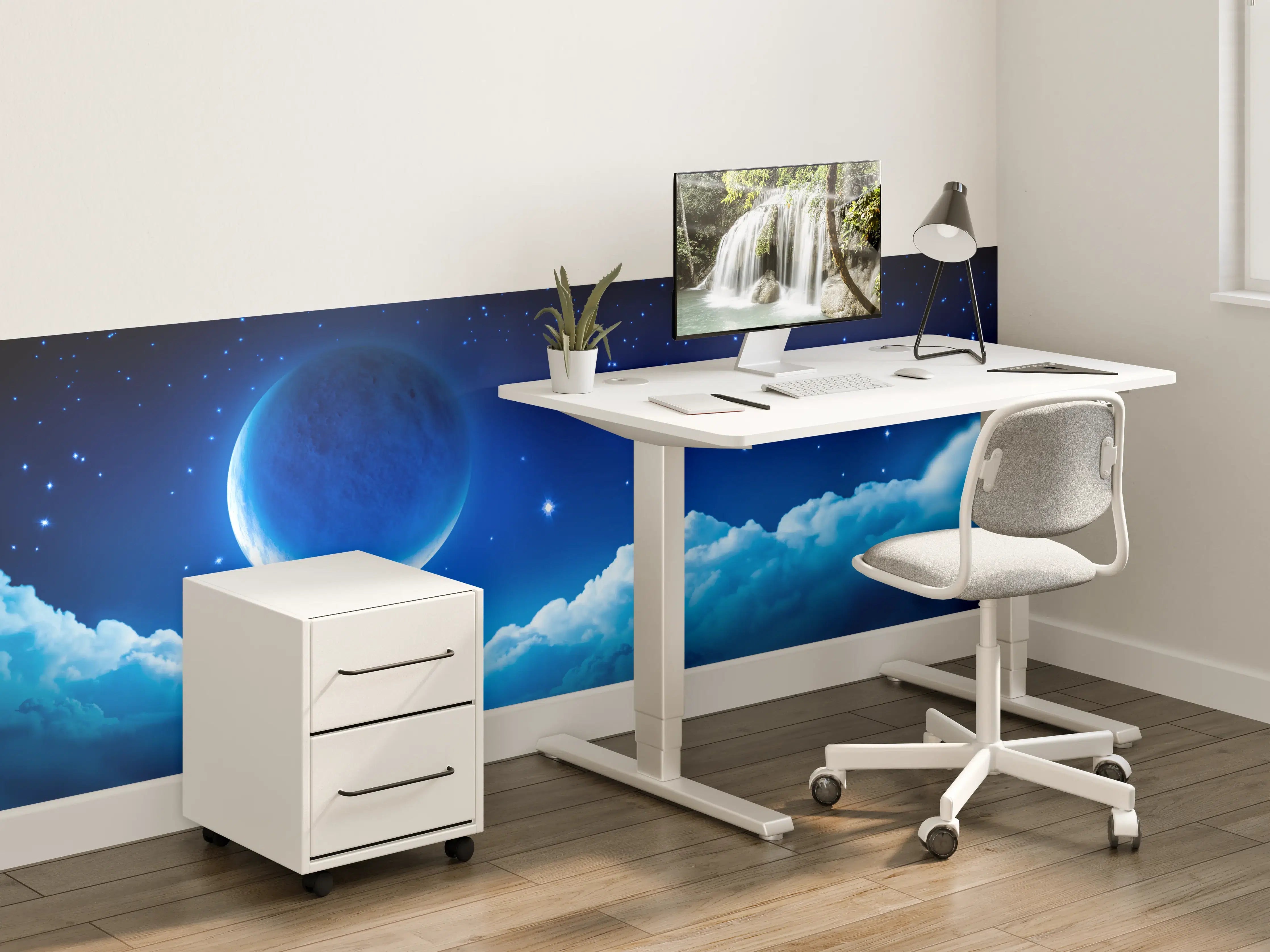 Kinderzimmer Wandgestaltung - Nächtlicher Himmel mit Mond und Sternen