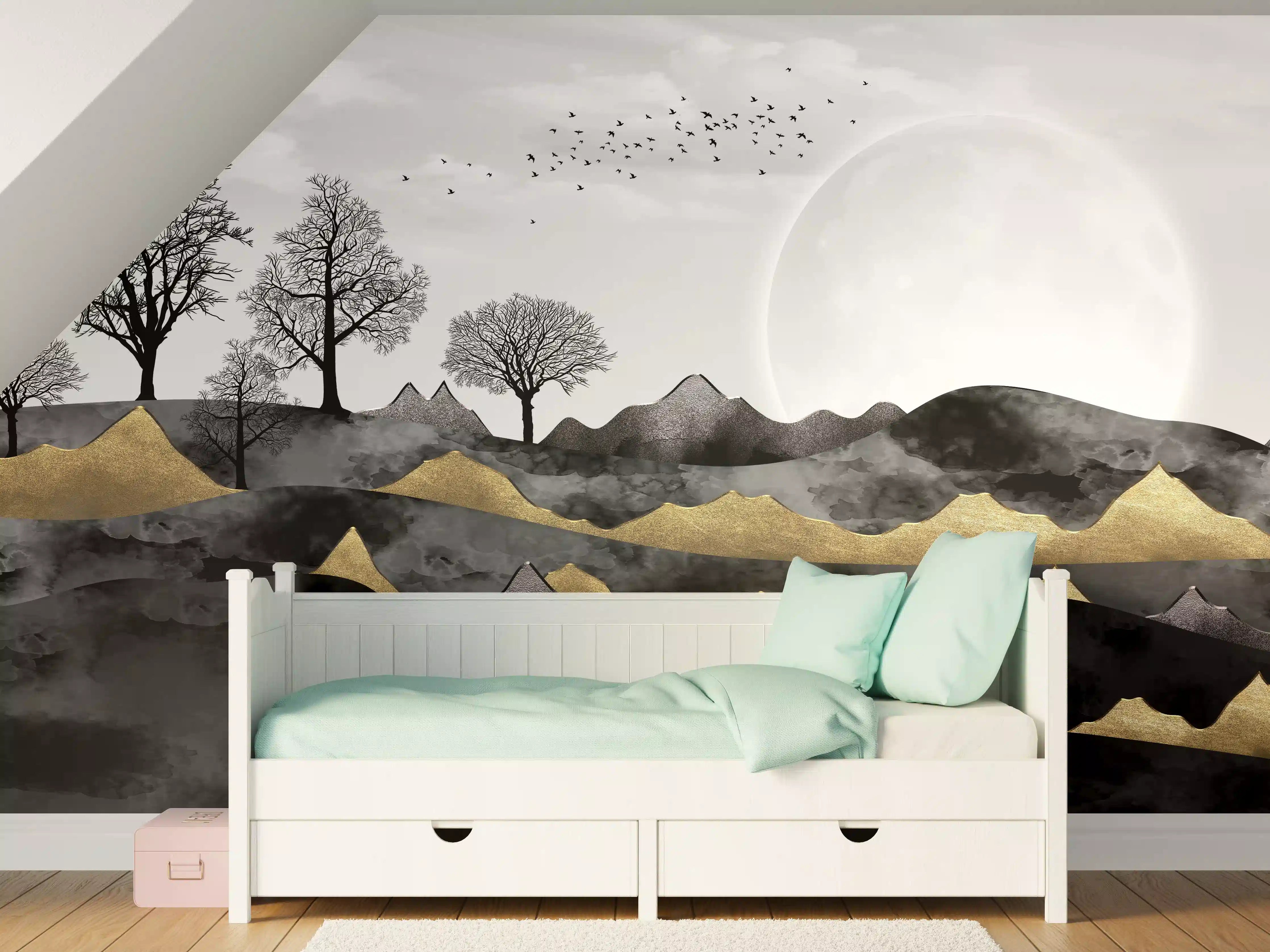 Kinderzimmer Wandgestaltung - Nächtliches Landschaftsdesign - Grafik