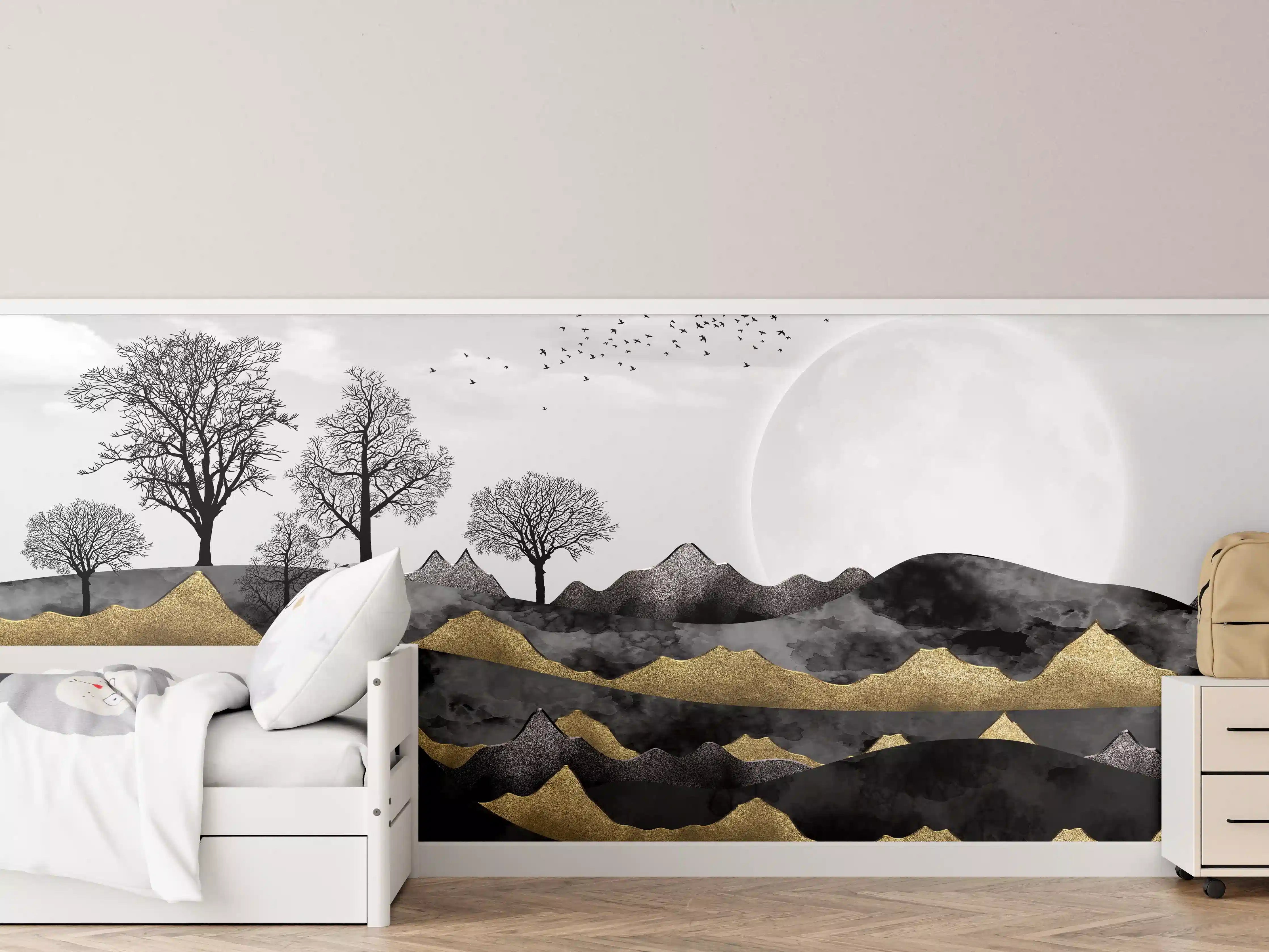 Kinderzimmer Wandgestaltung - Nächtliches Landschaftsdesign - Grafik