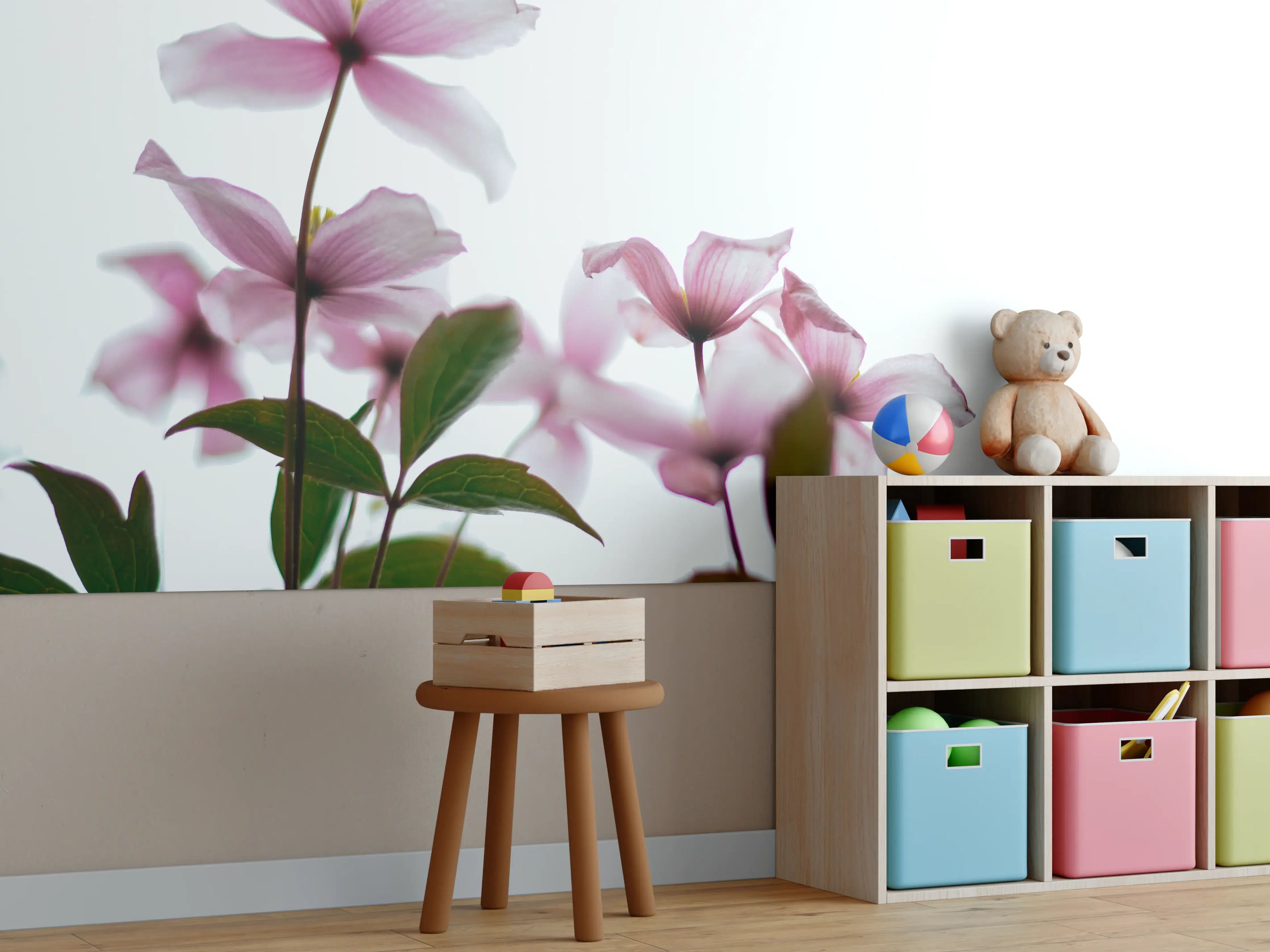 Kinderzimmer Wandgestaltung - Nahaufnahme - Clematis Blüten
