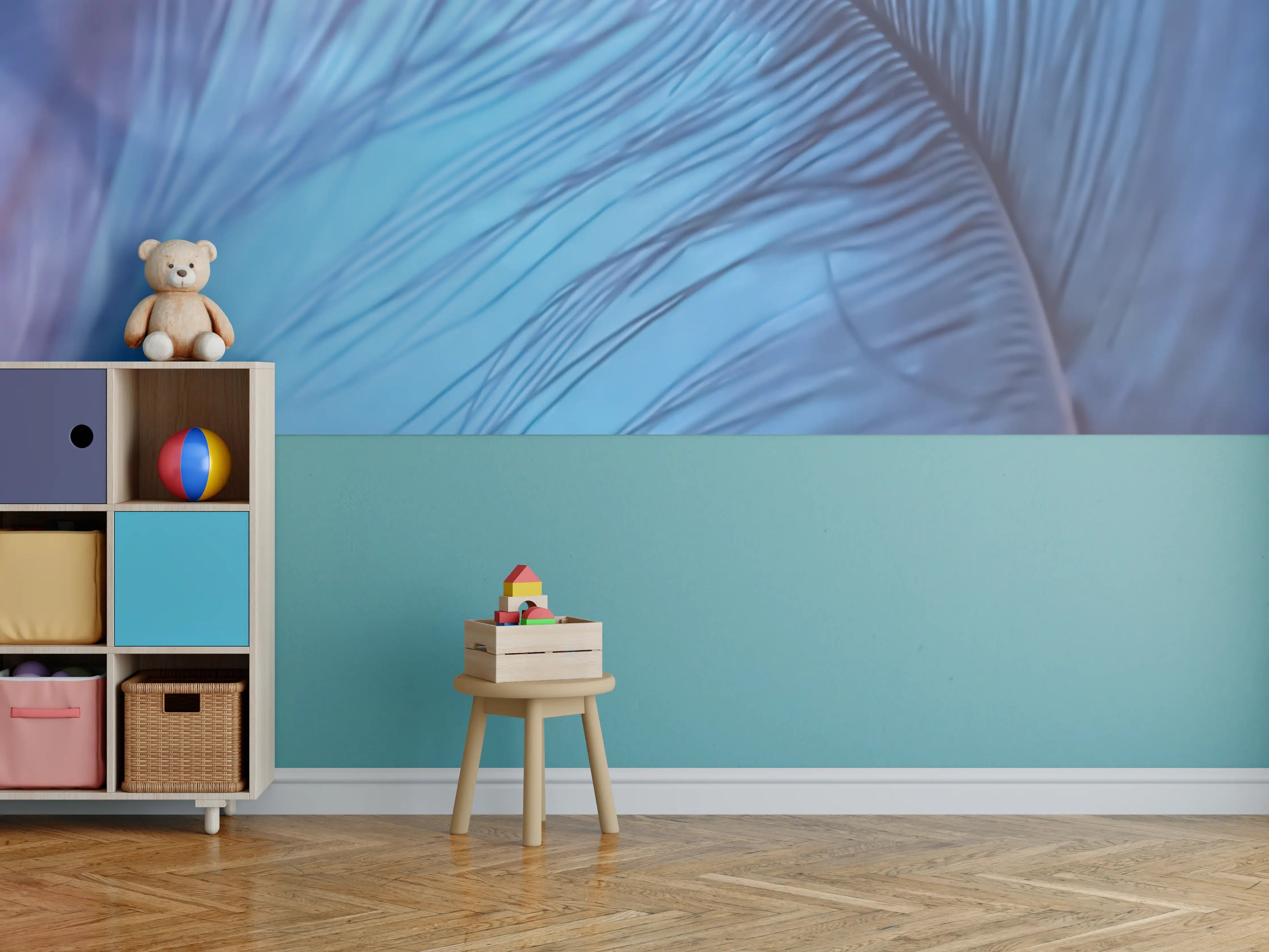 Kinderzimmer Wandgestaltung - Nahaufnahme einer blauen Feder