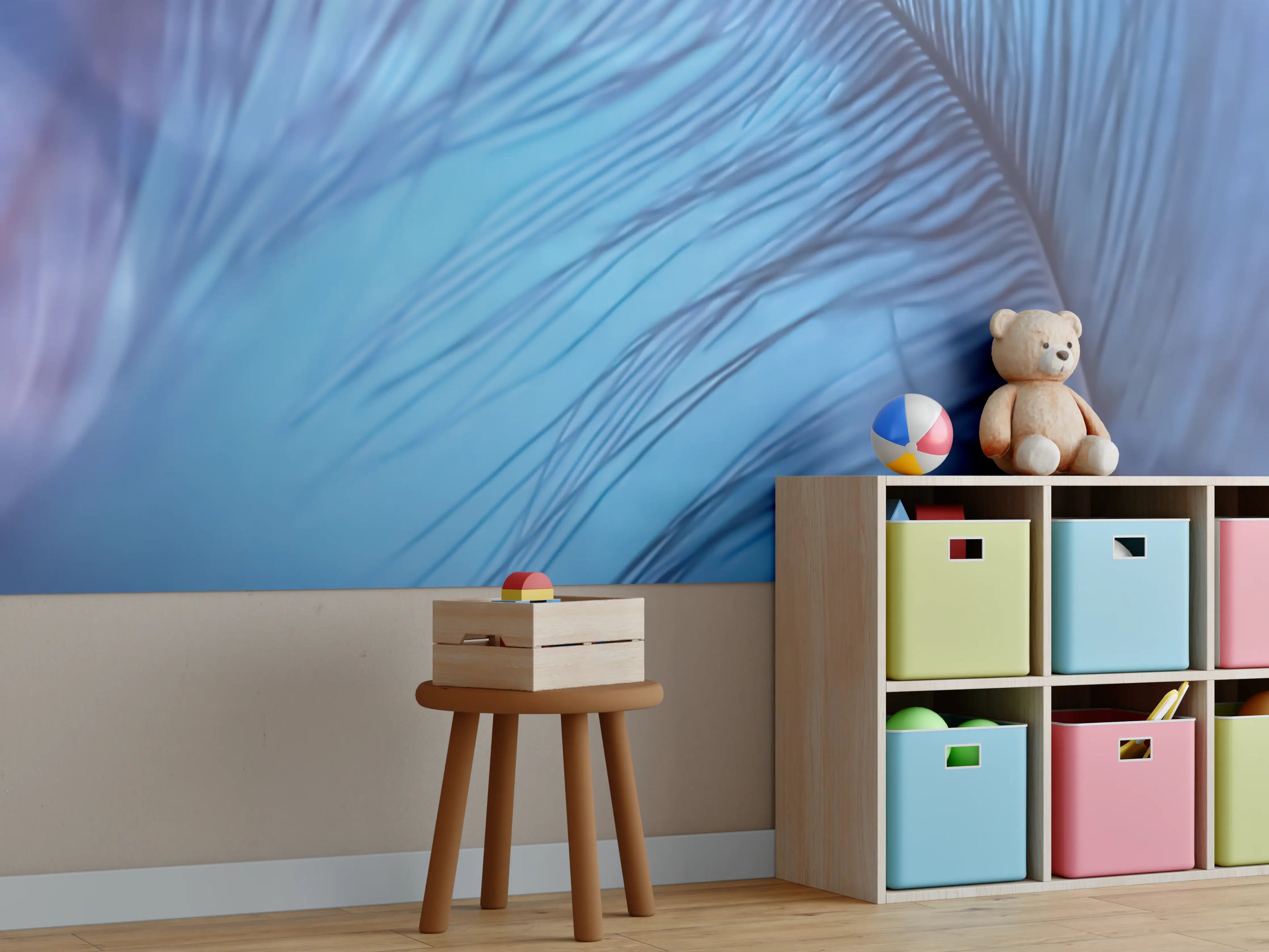 Kinderzimmer Wandgestaltung - Nahaufnahme einer blauen Feder