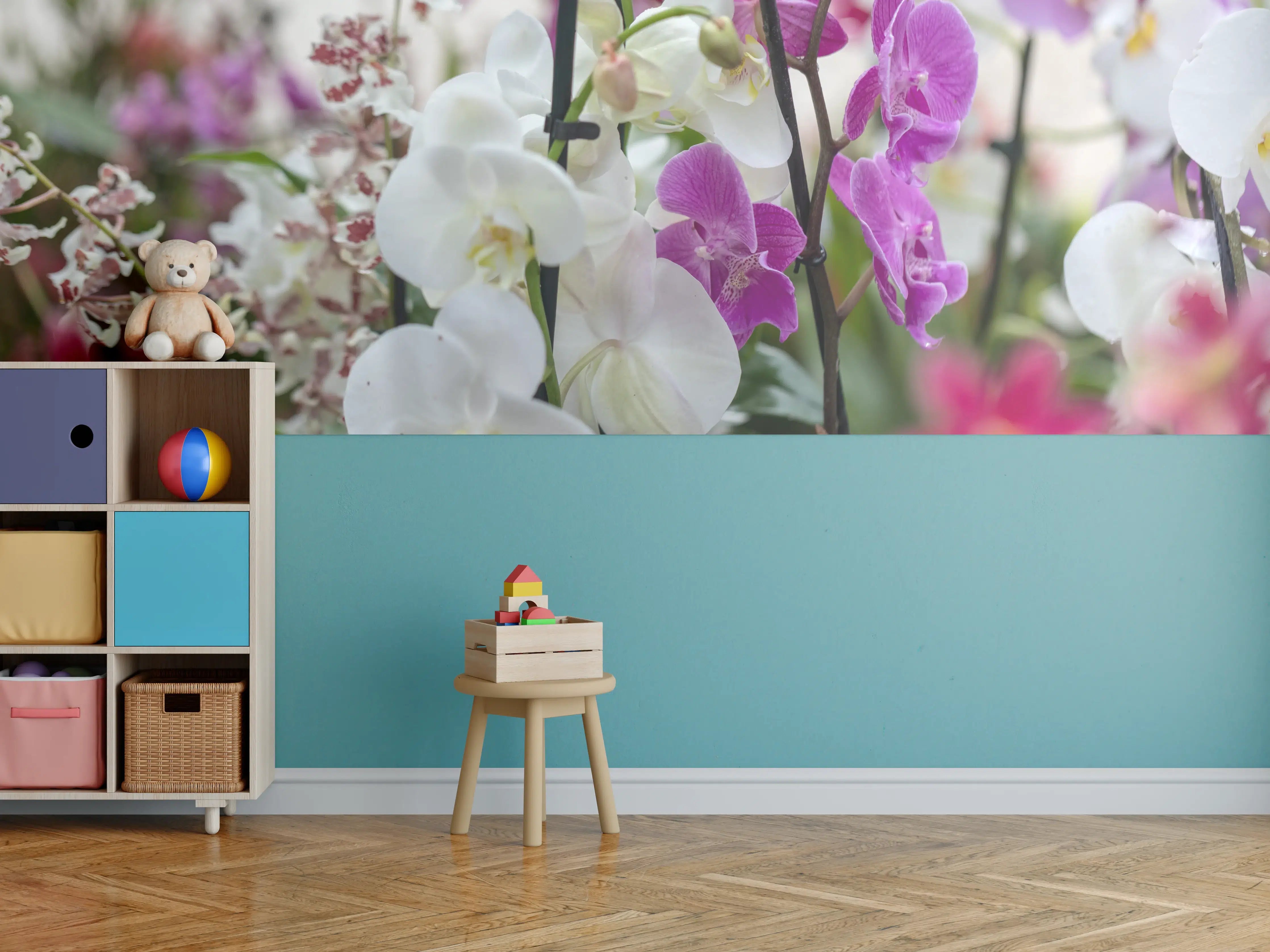 Kinderzimmer Wandgestaltung - Nahaufnahme von bunten Orchideen