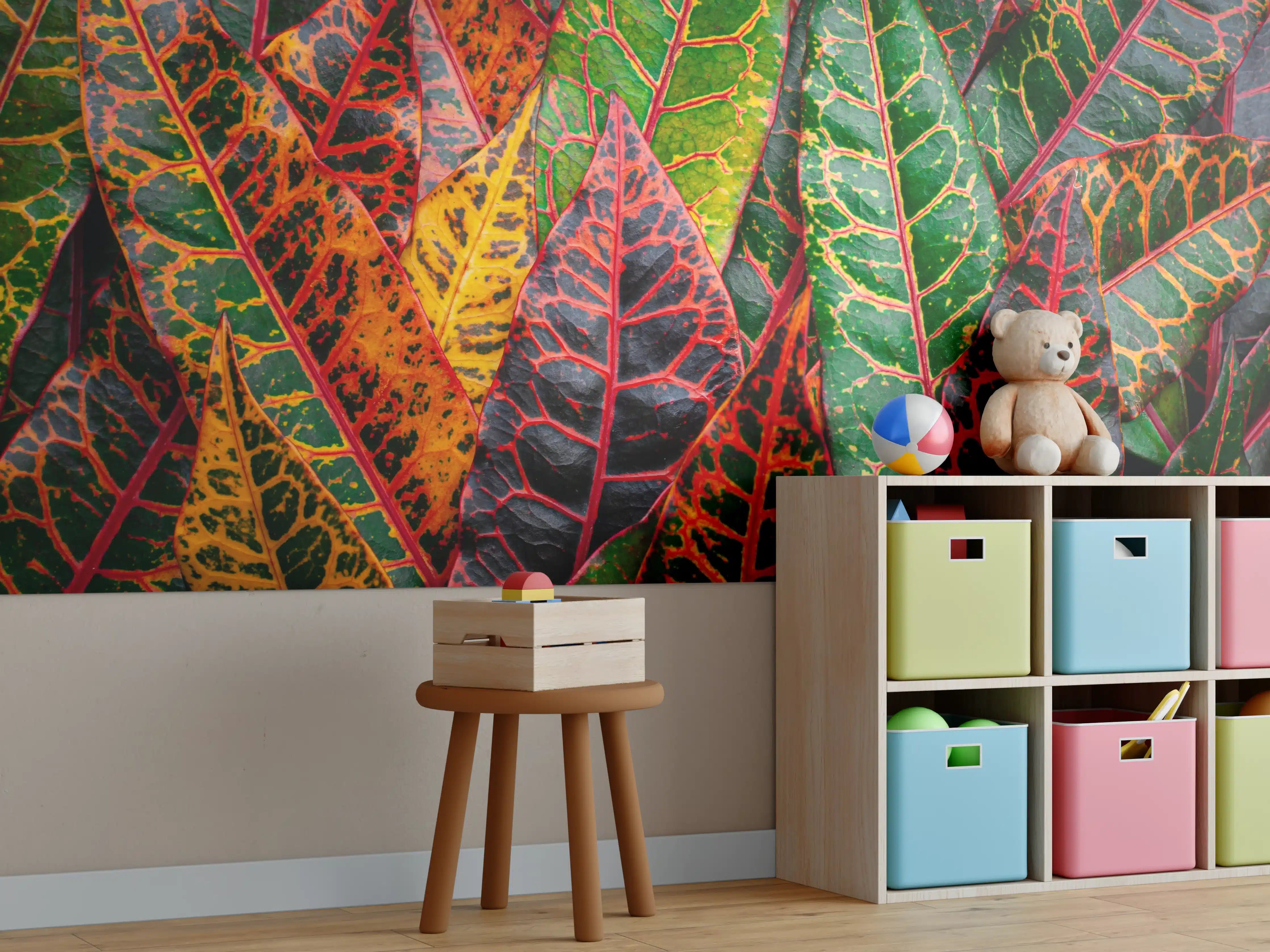 Kinderzimmer Wandgestaltung - Nahaufnahme von einzigartigen bunten Blättern