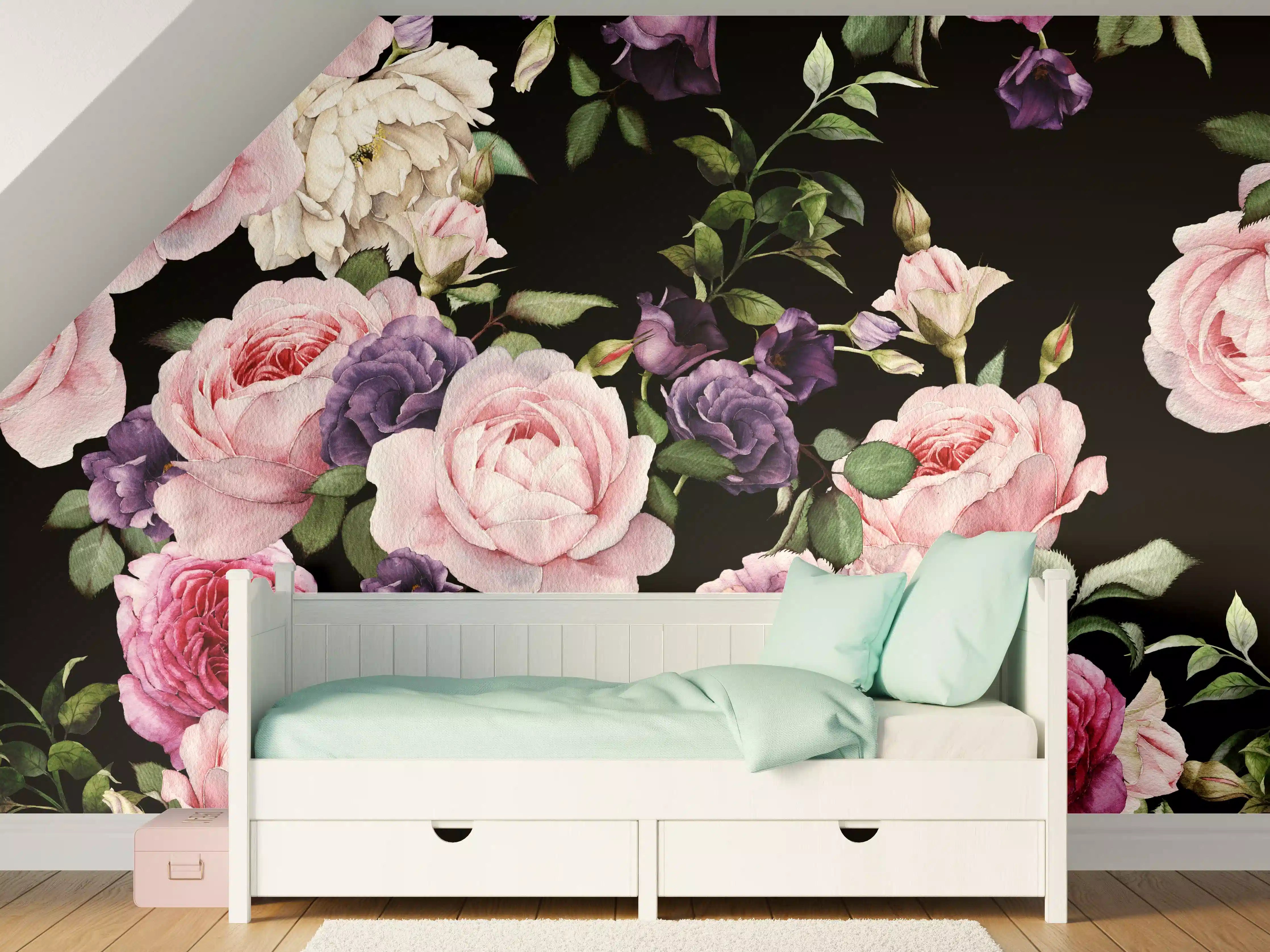 Kinderzimmer Wandgestaltung - Nahtloses florales Muster mit Rosen