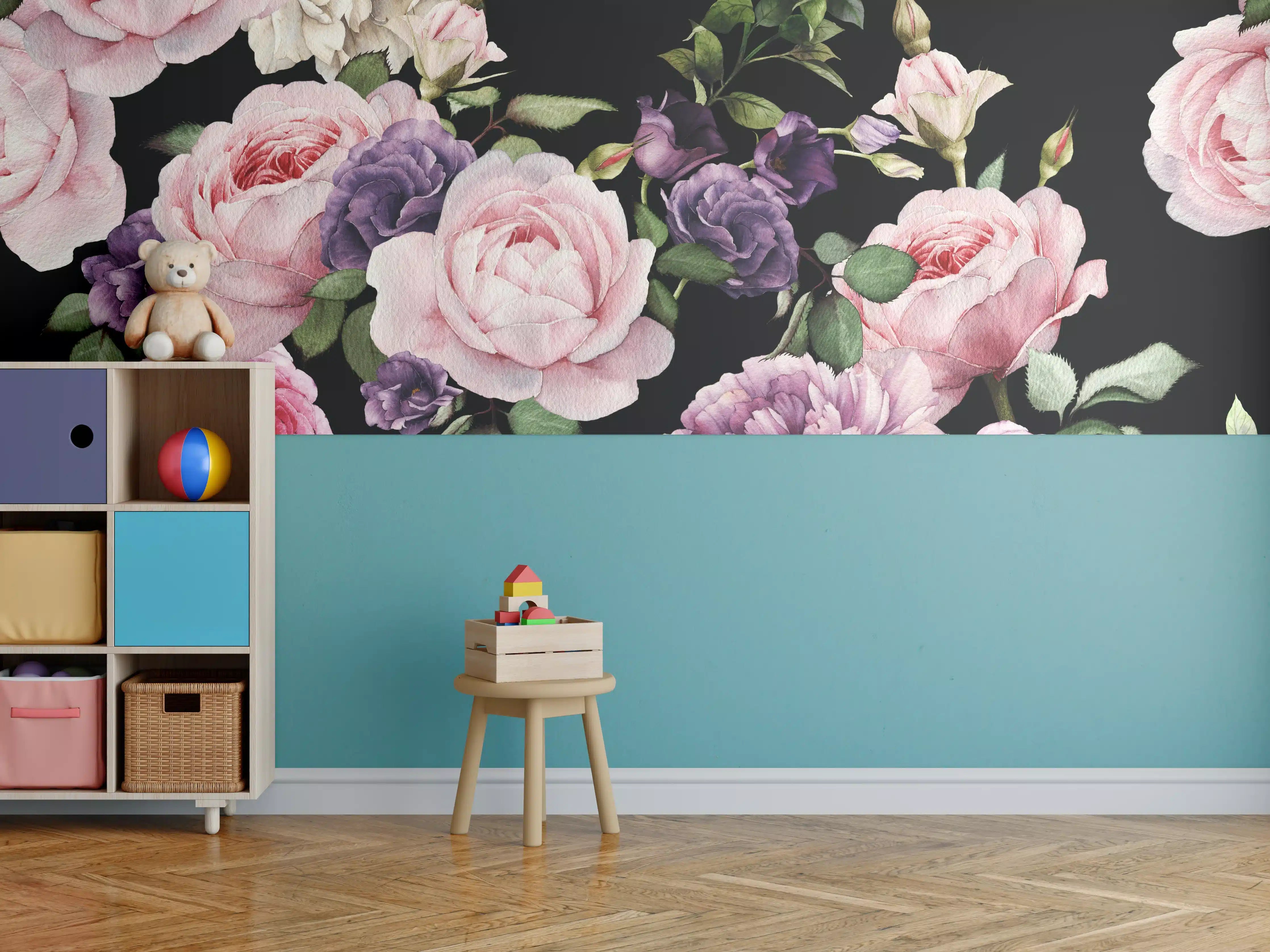 Kinderzimmer Wandgestaltung - Nahtloses florales Muster mit Rosen