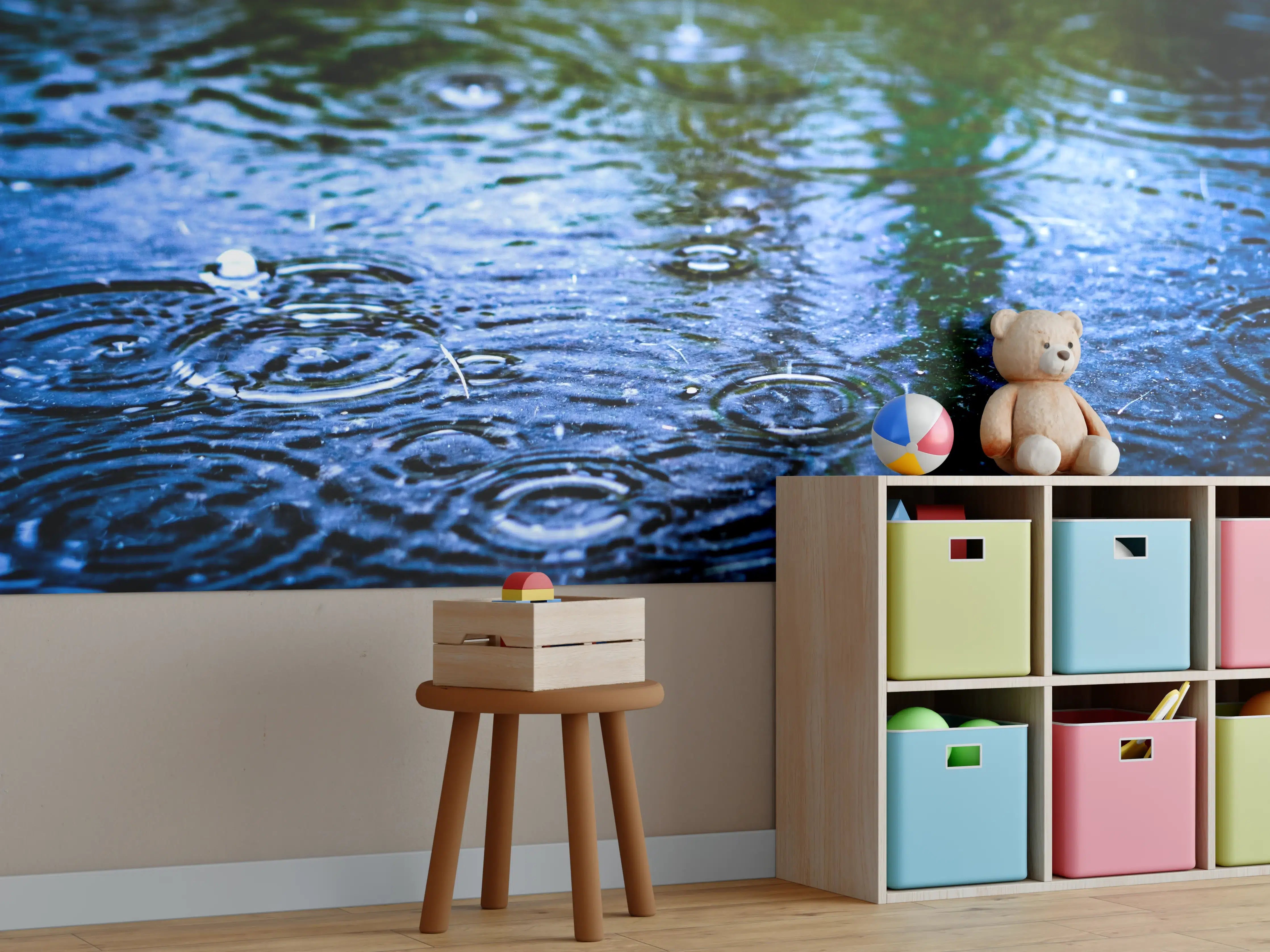 Kinderzimmer Wandgestaltung - Nassbodentropfen bei Regen