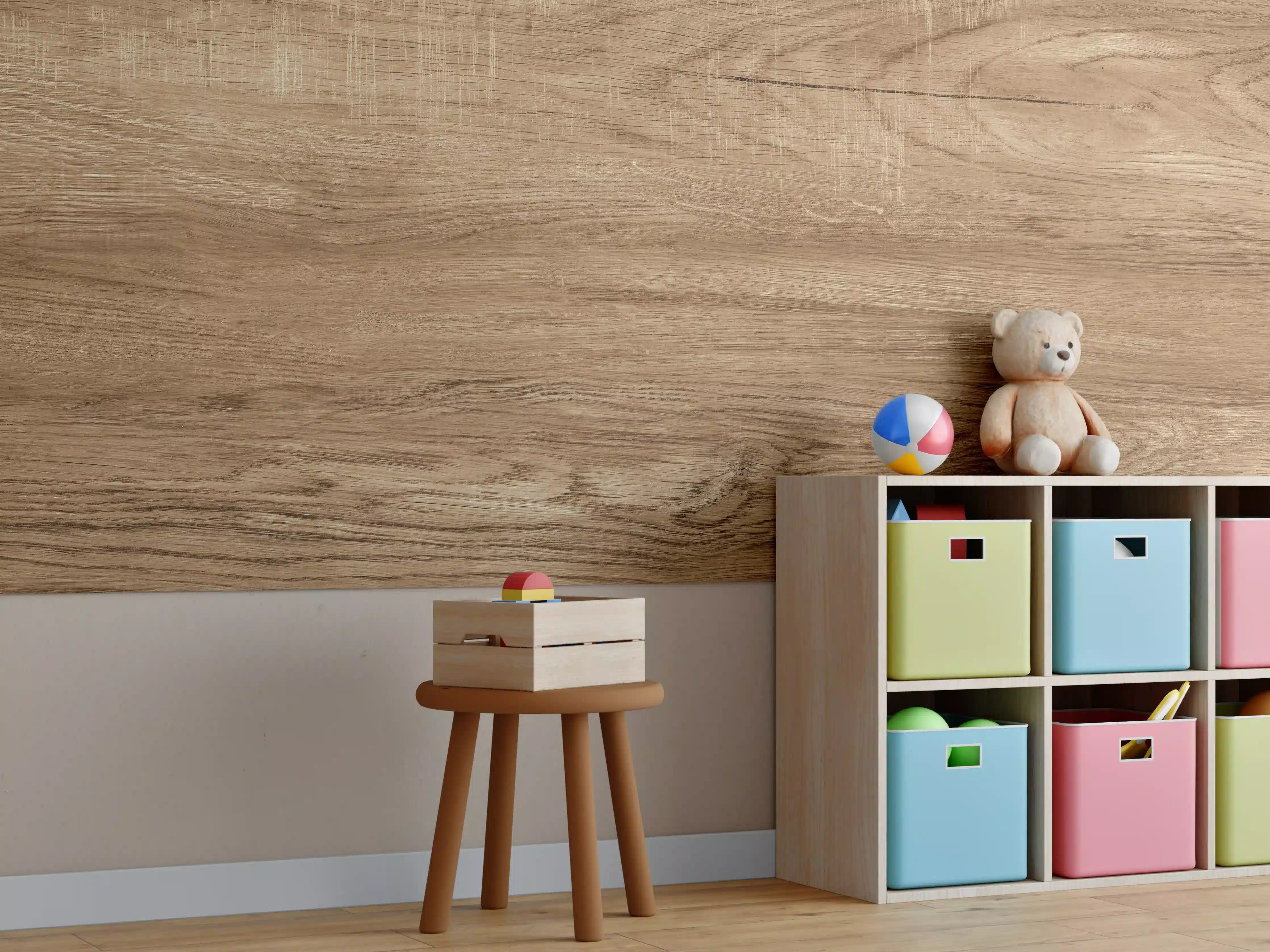 Kinderzimmer Wandgestaltung - Natürliche Braune Walnussholz-Struktur