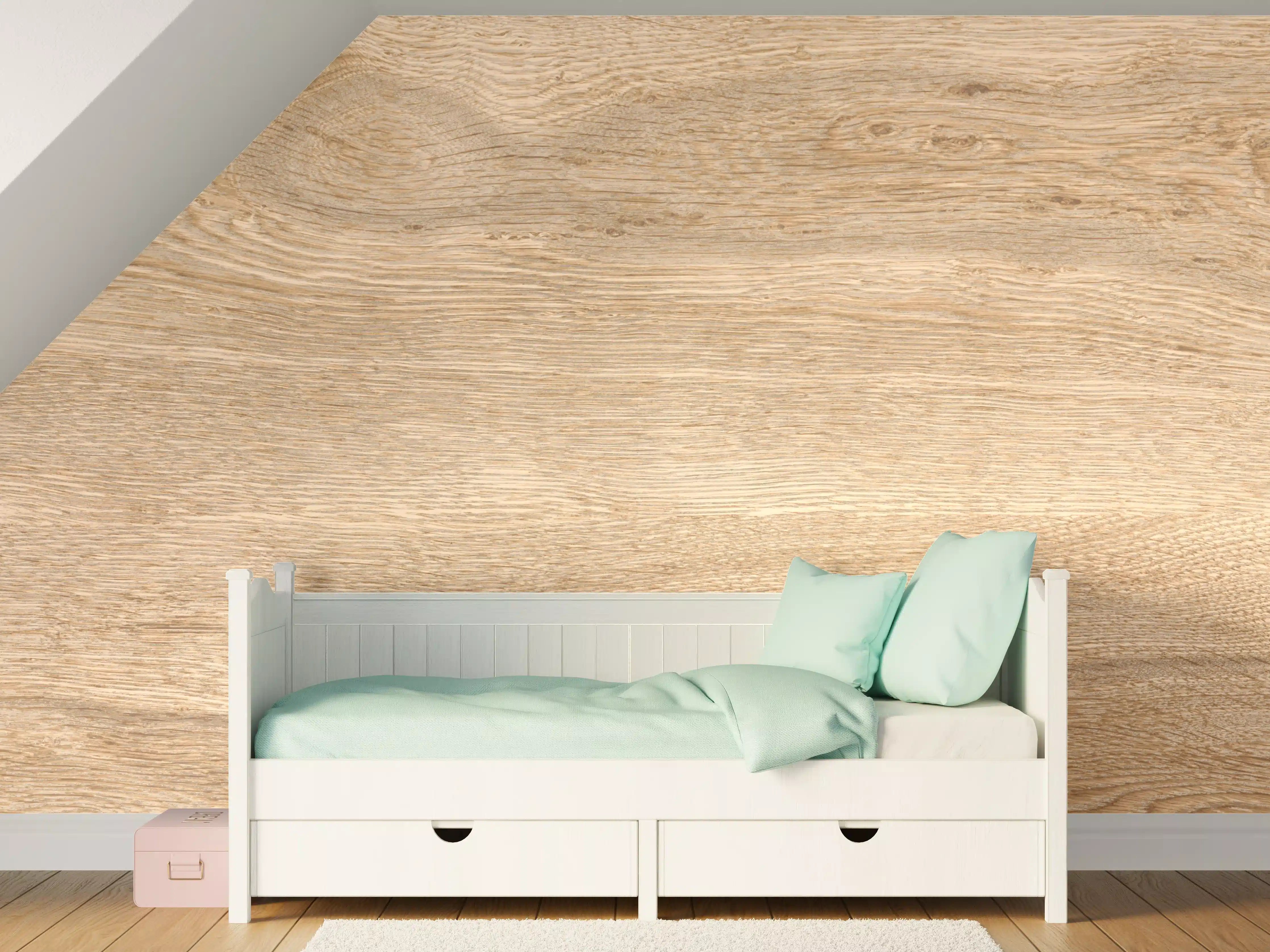 Kinderzimmer Wandgestaltung - Natürliche Holzmaserung in Hellbeige