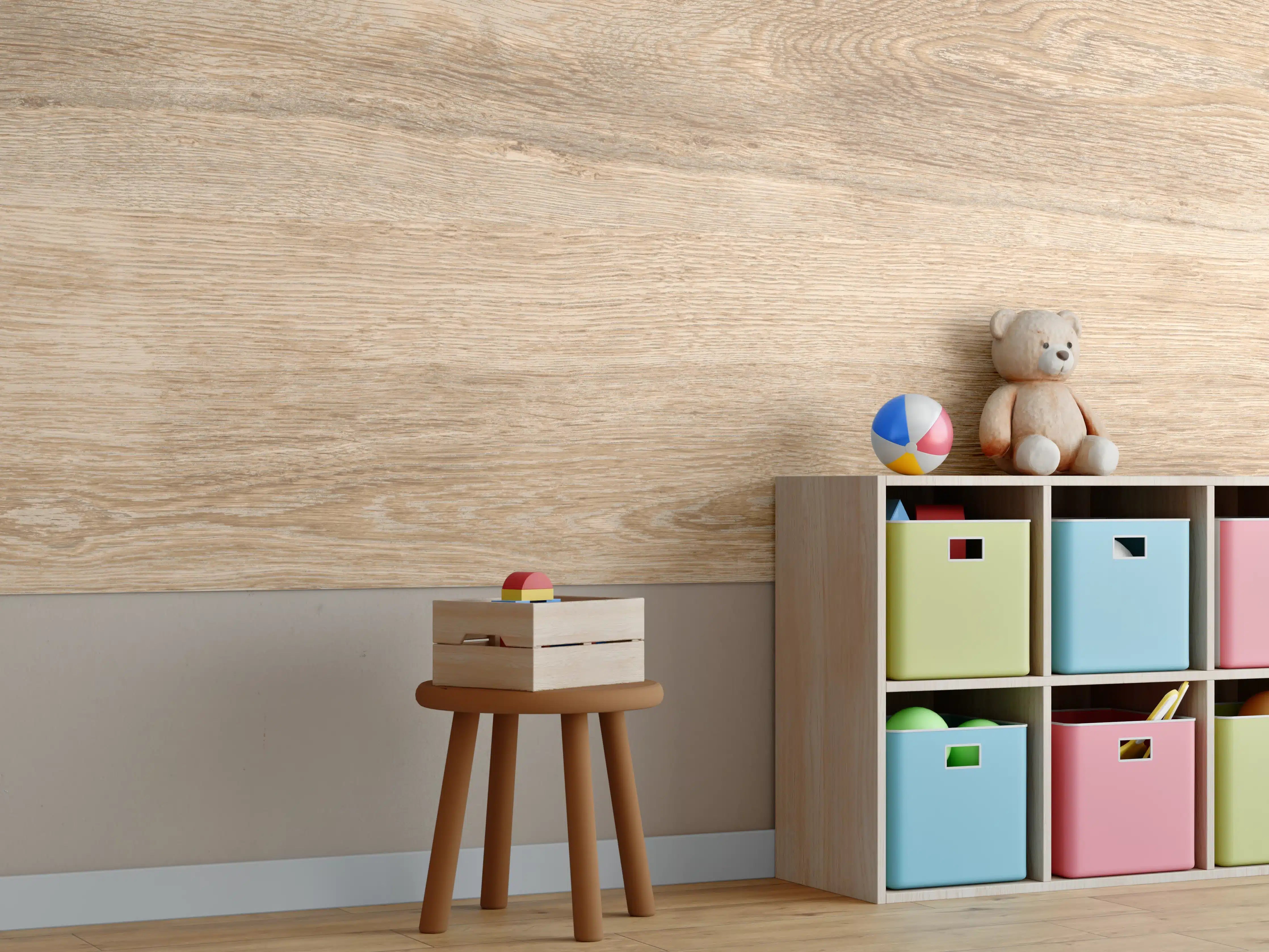 Kinderzimmer Wandgestaltung - Natürliche Holzoptik mit warmer Textur