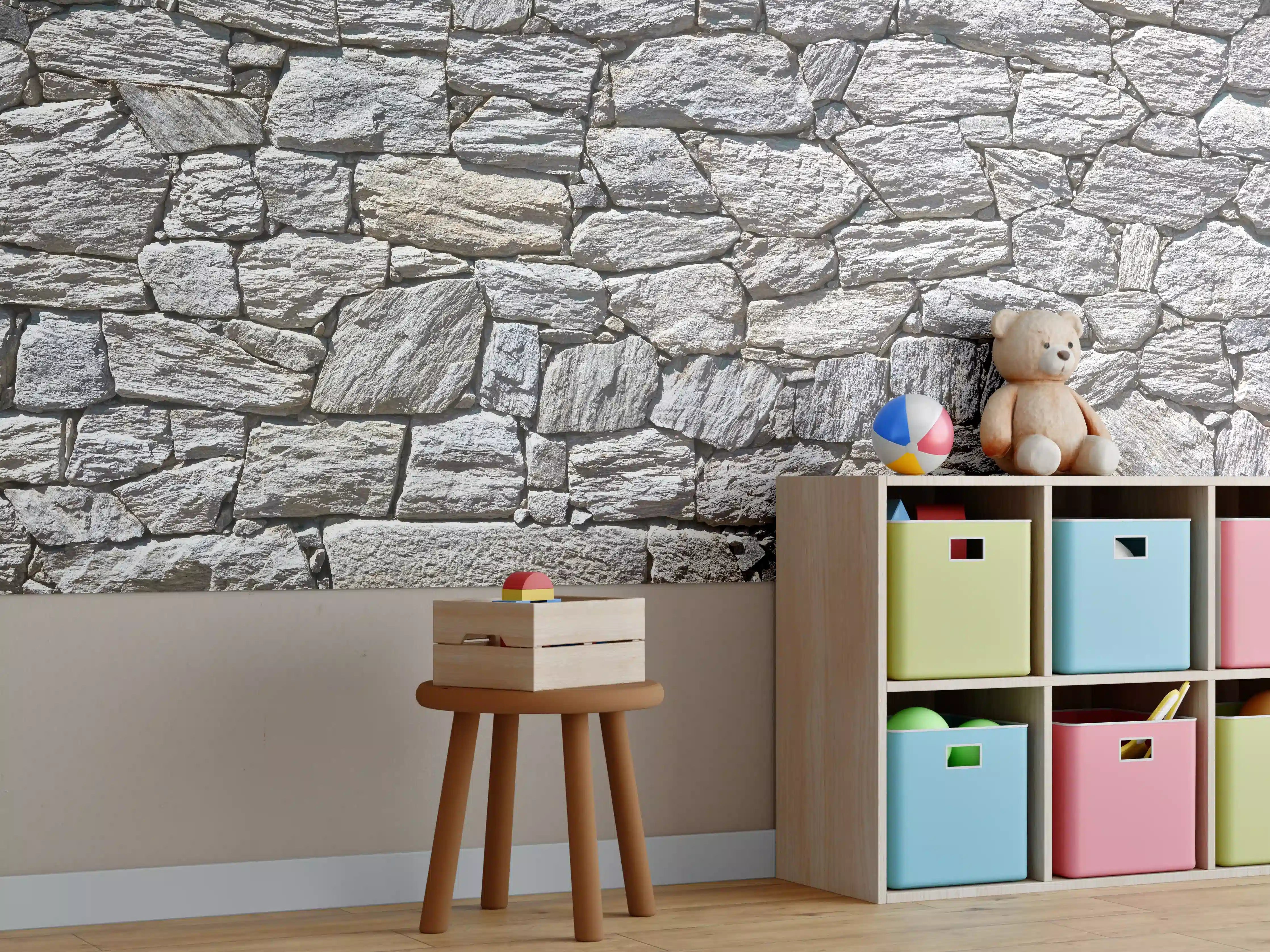 Kinderzimmer Wandgestaltung - Natürliche Steinmauer