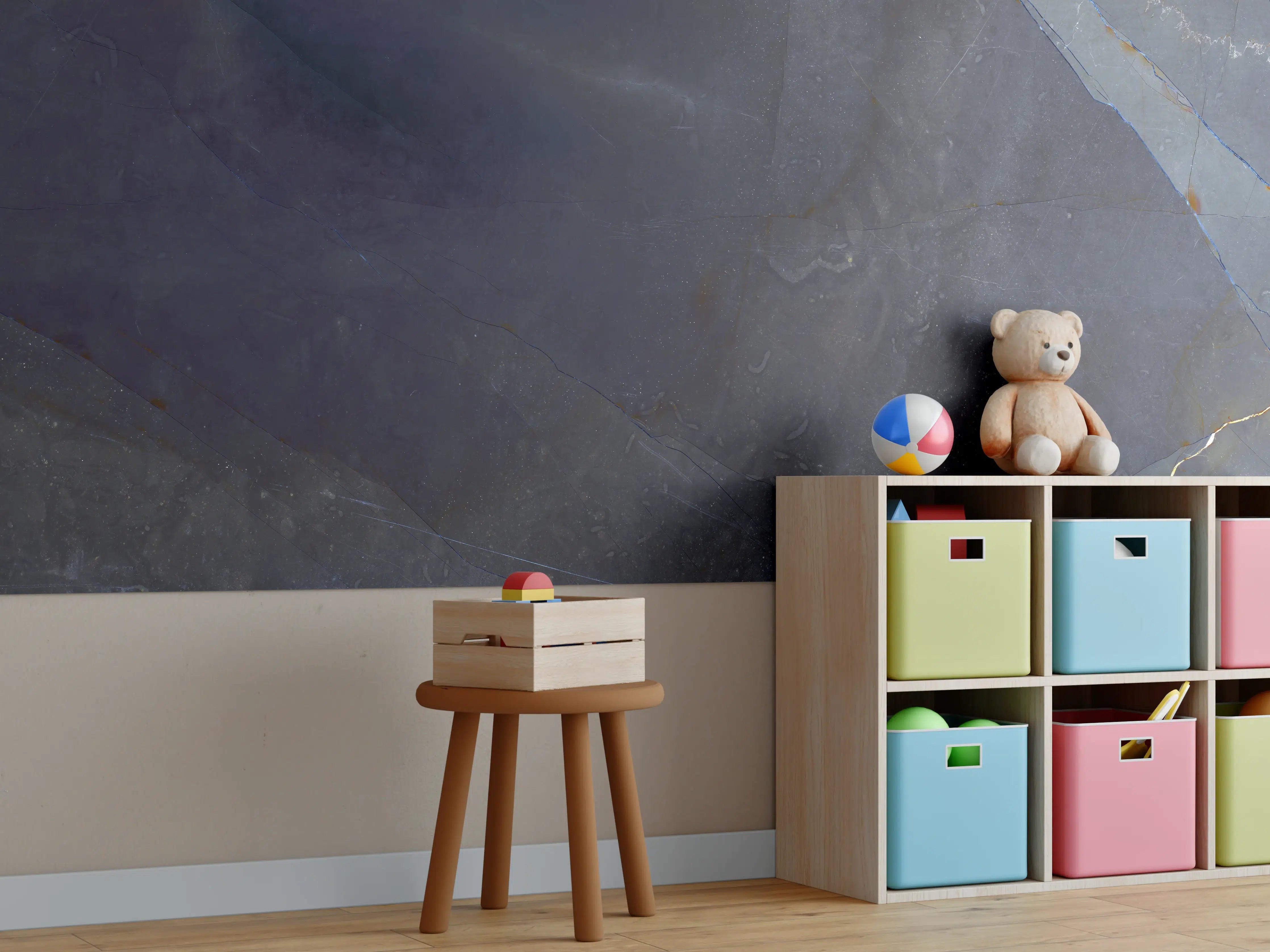 Kinderzimmer Wandgestaltung - Natürliches blaues Marmormuster