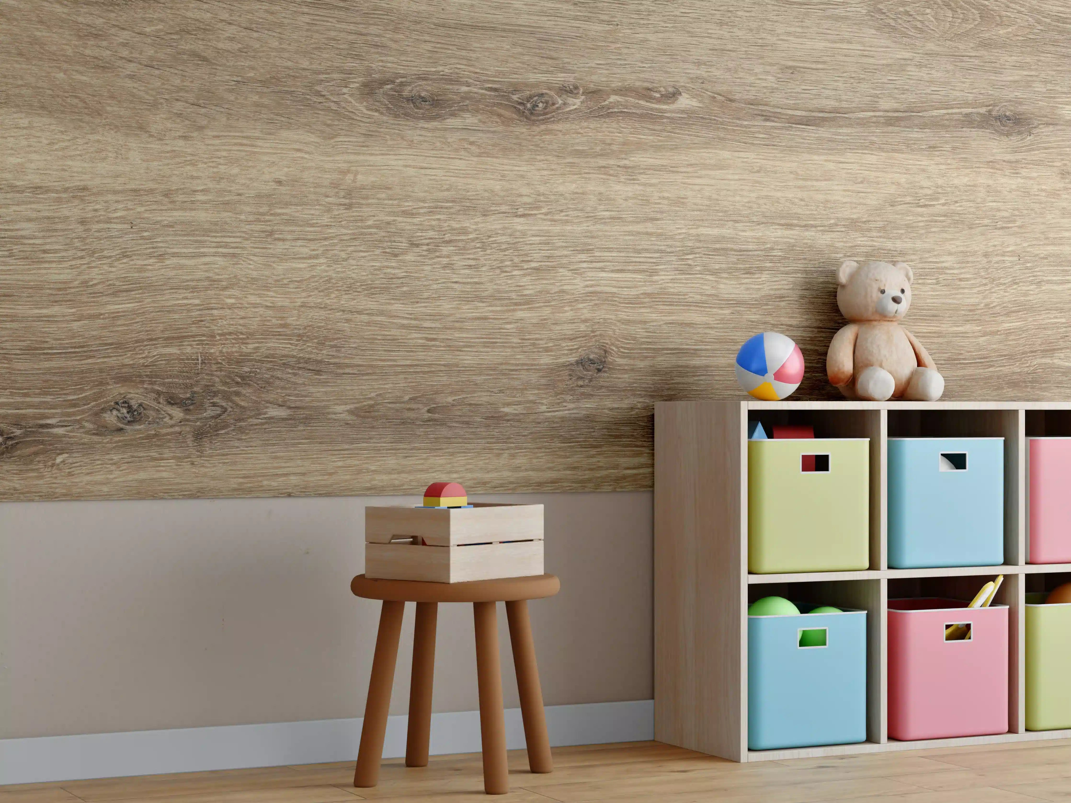 Kinderzimmer Wandgestaltung - Naturbraune Altholztextur 1