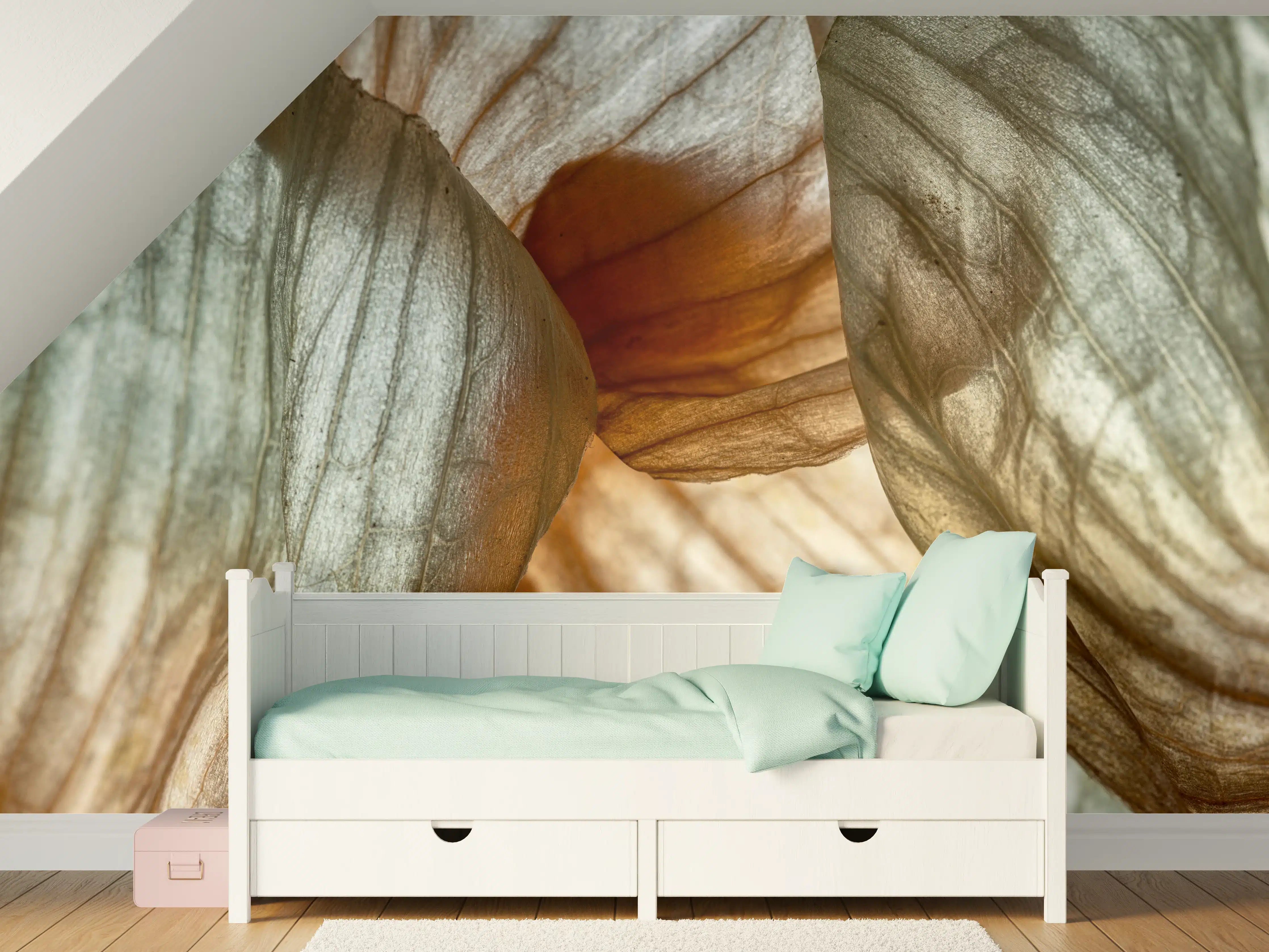 Kinderzimmer Wandgestaltung - Naturhafte Blätterstruktur in sanften Tönen