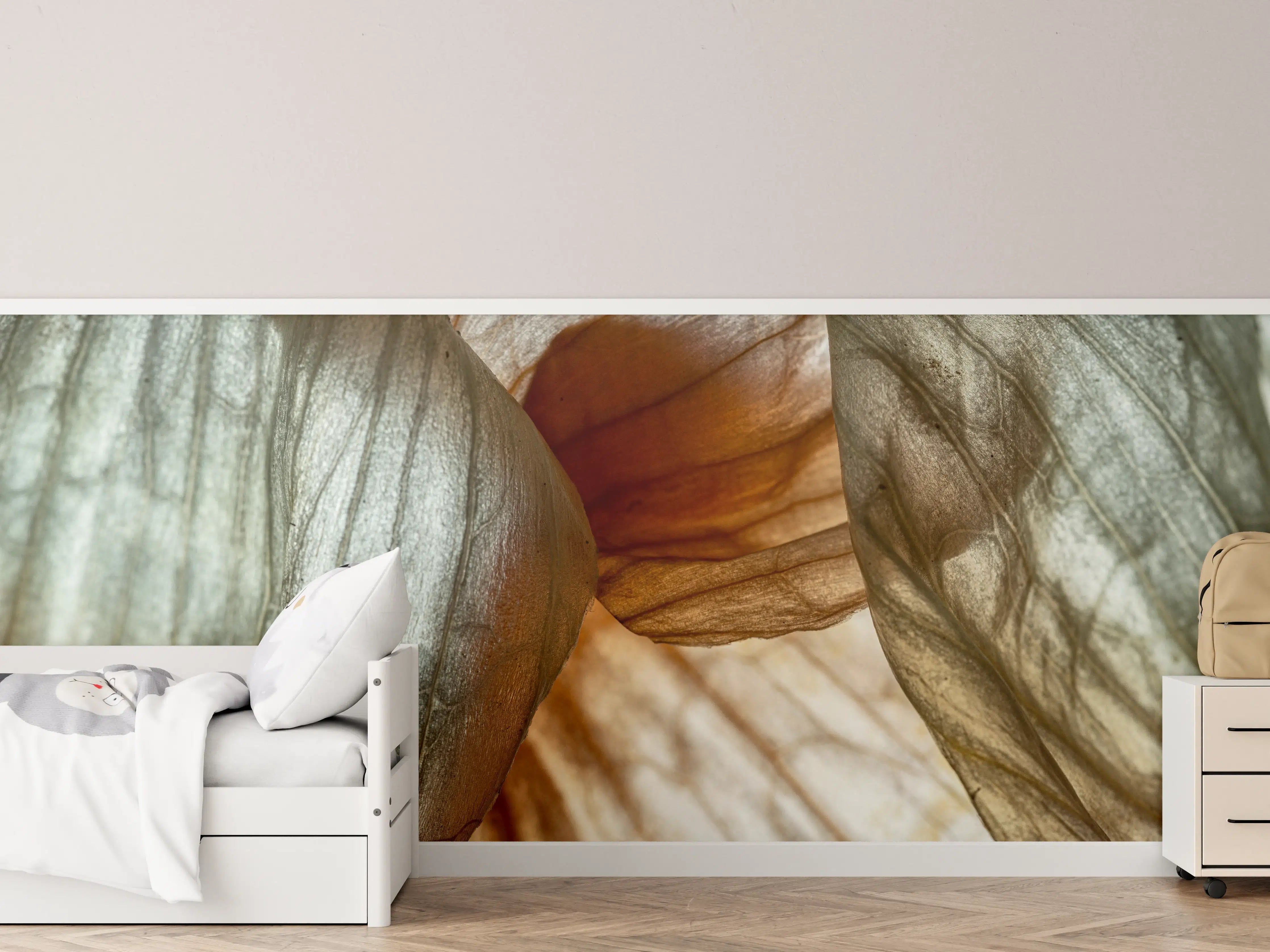 Kinderzimmer Wandgestaltung - Naturhafte Blätterstruktur in sanften Tönen