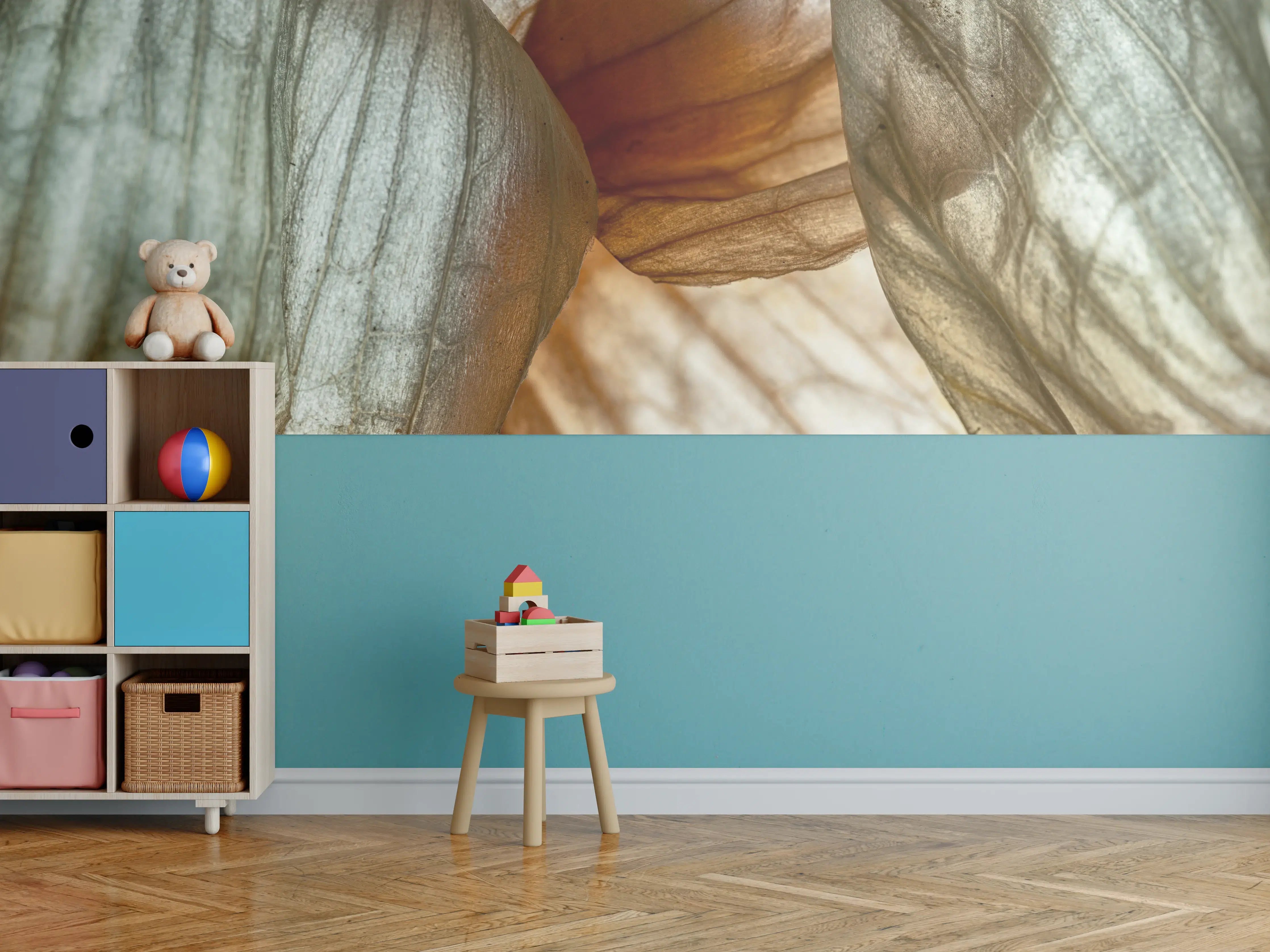 Kinderzimmer Wandgestaltung - Naturhafte Blätterstruktur in sanften Tönen