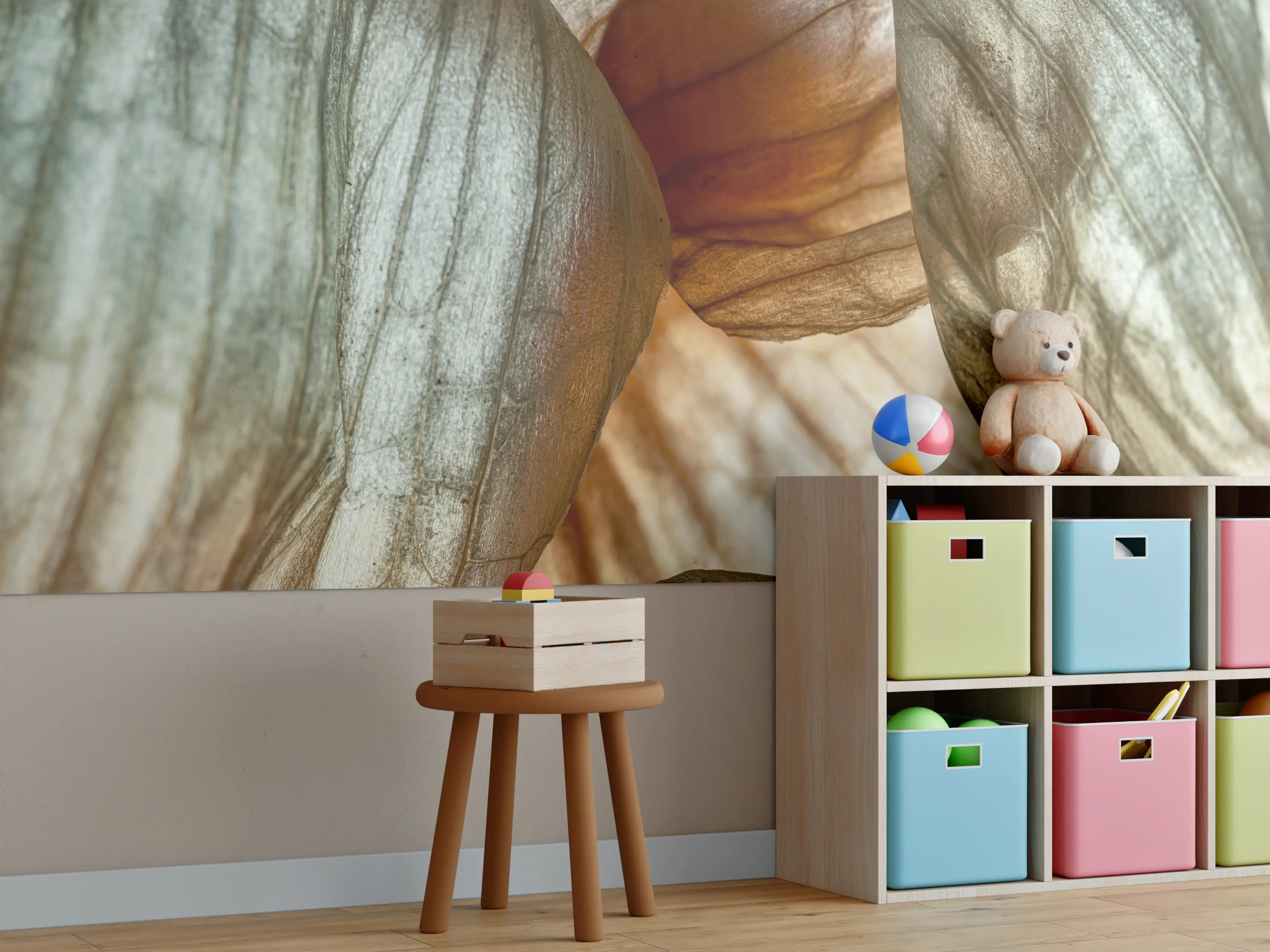 Kinderzimmer Wandgestaltung - Naturhafte Blätterstruktur in sanften Tönen