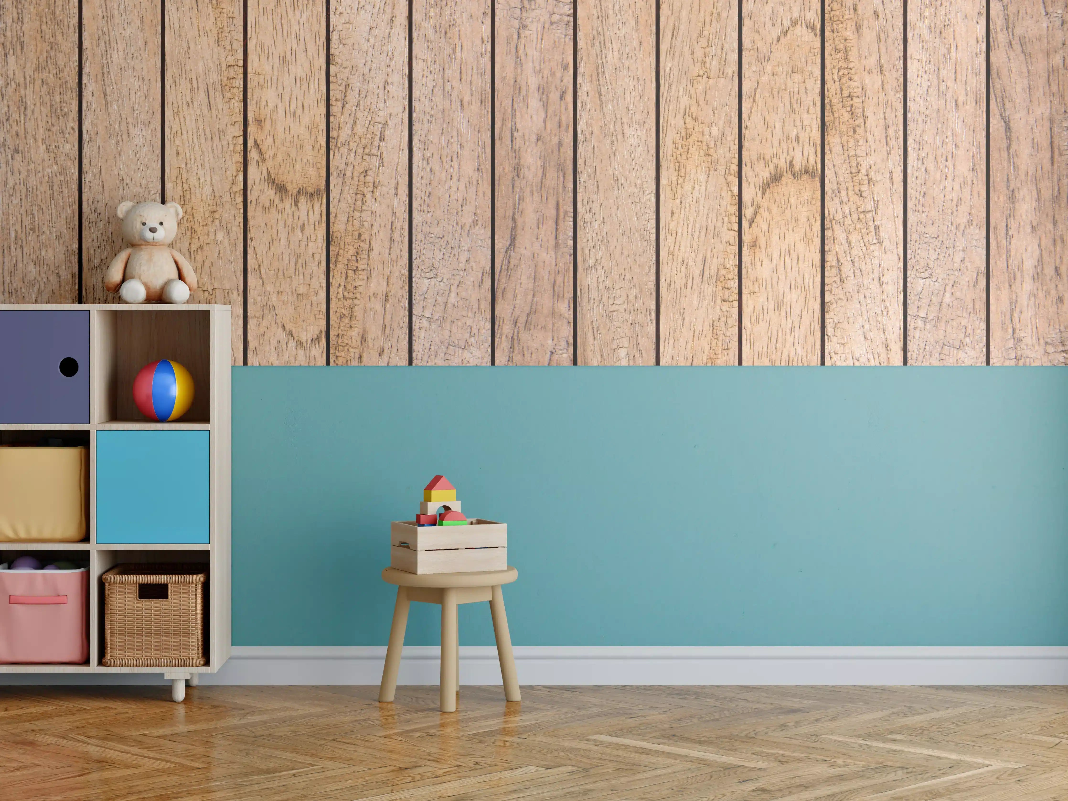 Kinderzimmer Wandgestaltung - Naturholz Bretter Muster