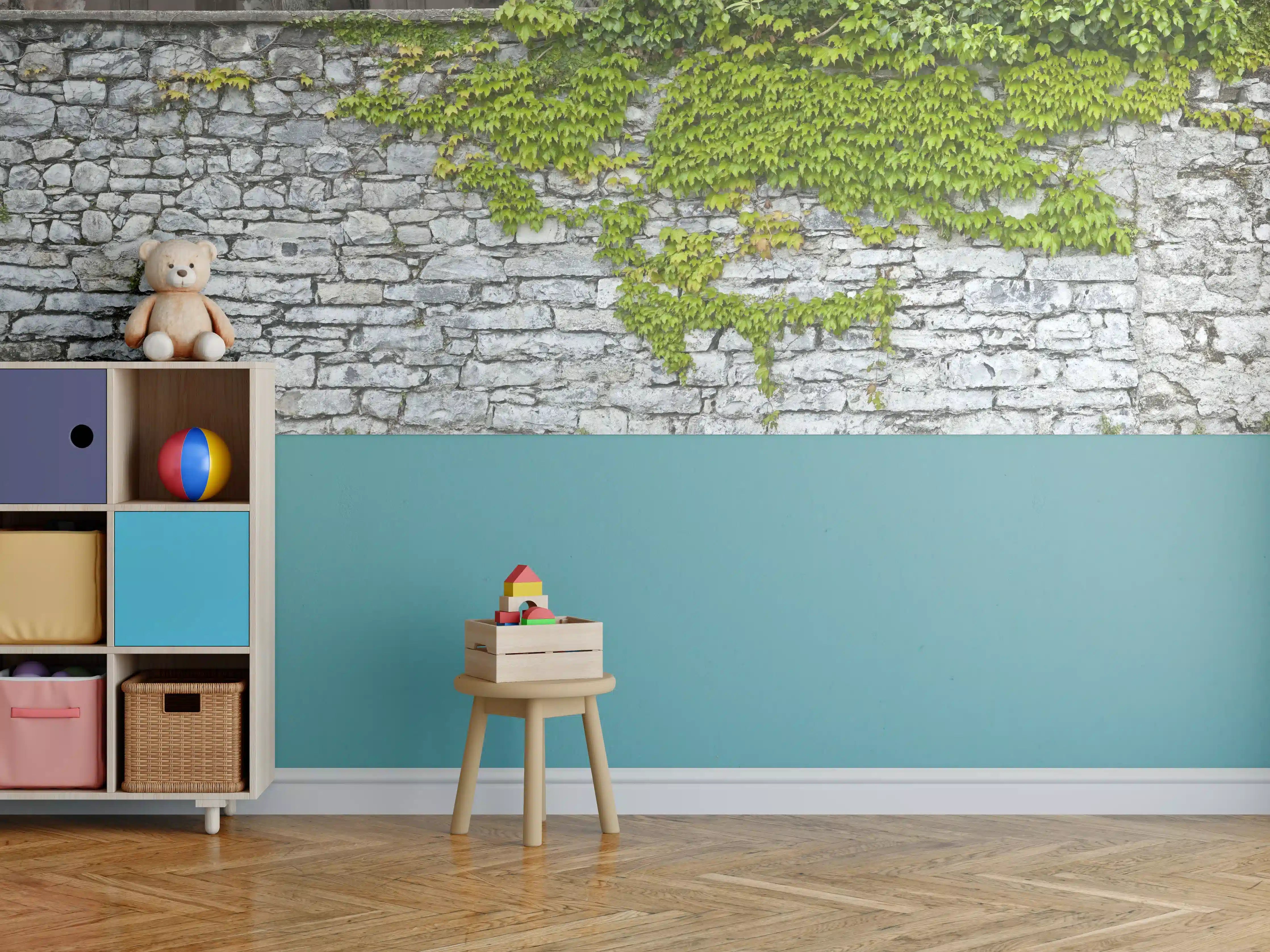 Kinderzimmer Wandgestaltung - Natursteinmauer mit Weinlaub