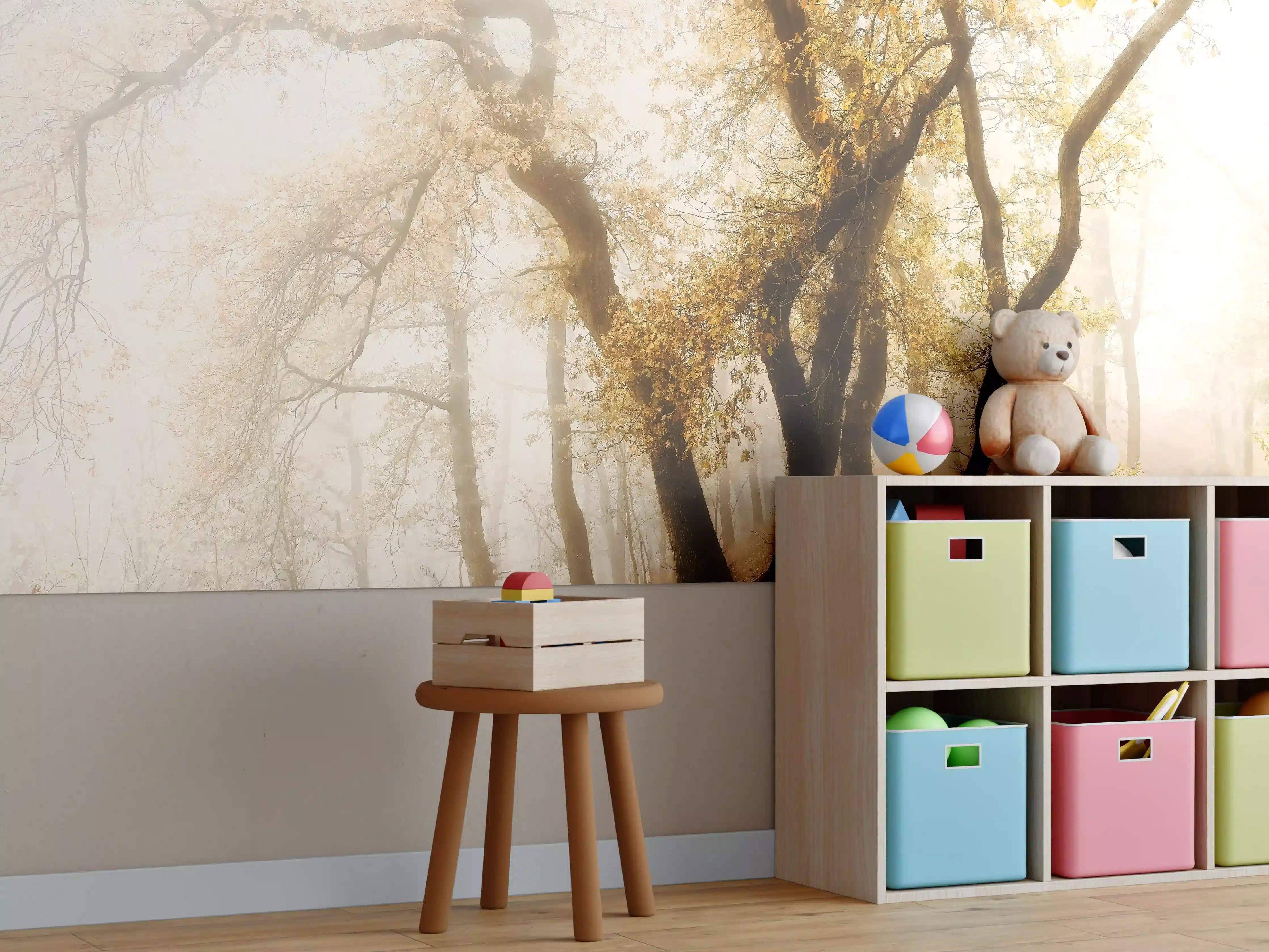 Kinderzimmer Wandgestaltung - Nebeliger Wald im Herbst
