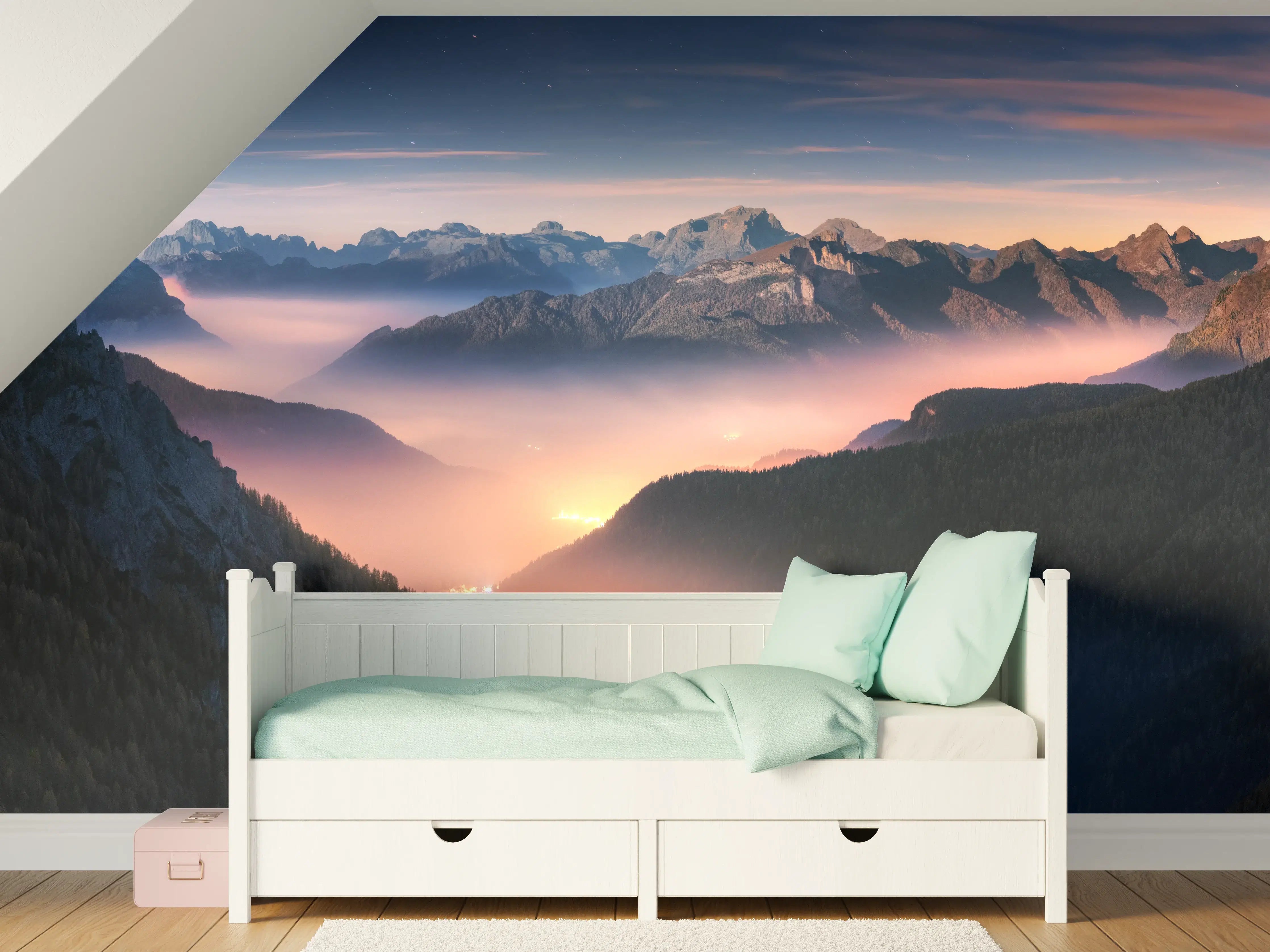 Kinderzimmer Wandgestaltung - Nebliger Blick auf Dolomiten