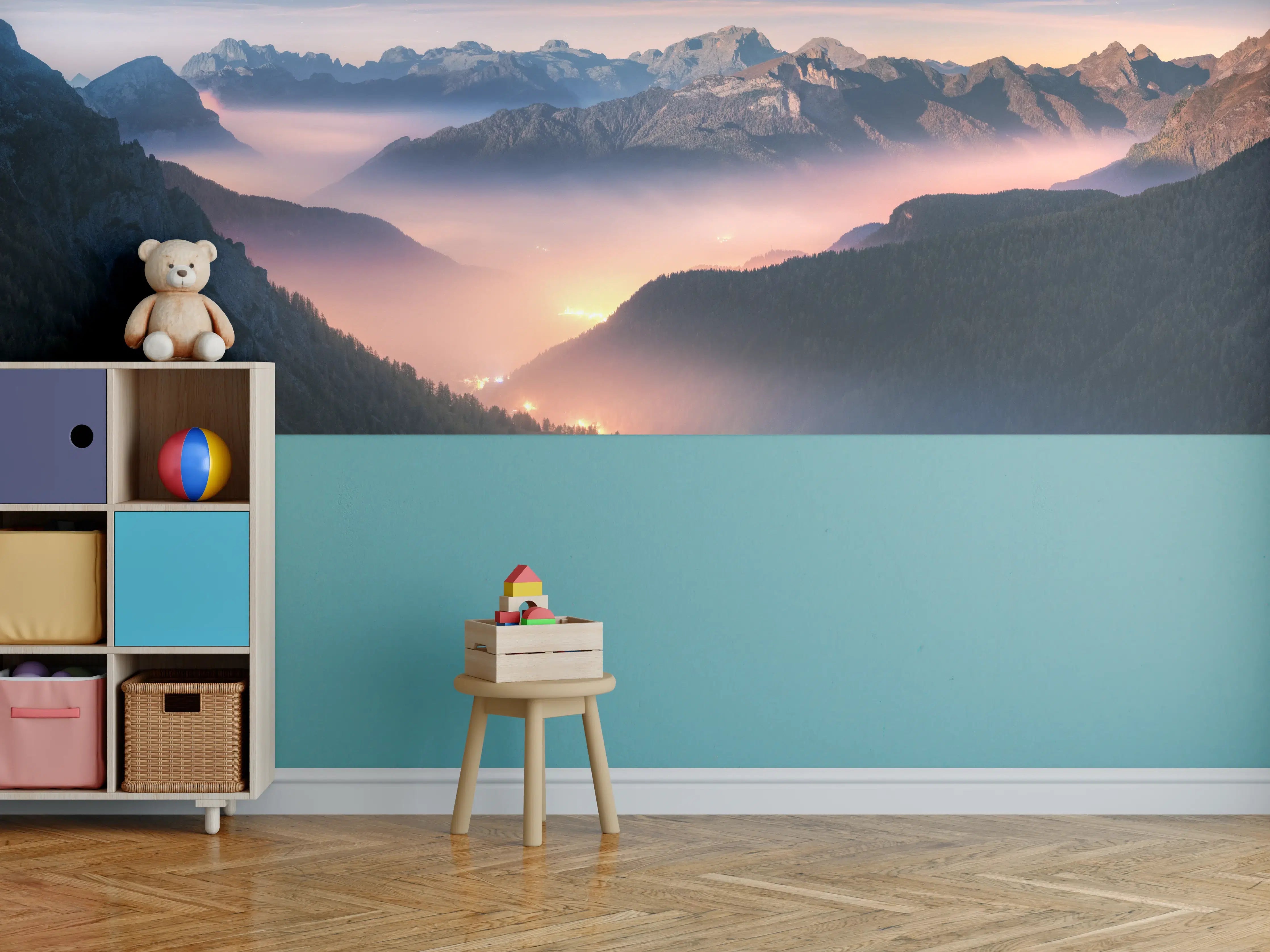 Kinderzimmer Wandgestaltung - Nebliger Blick auf Dolomiten