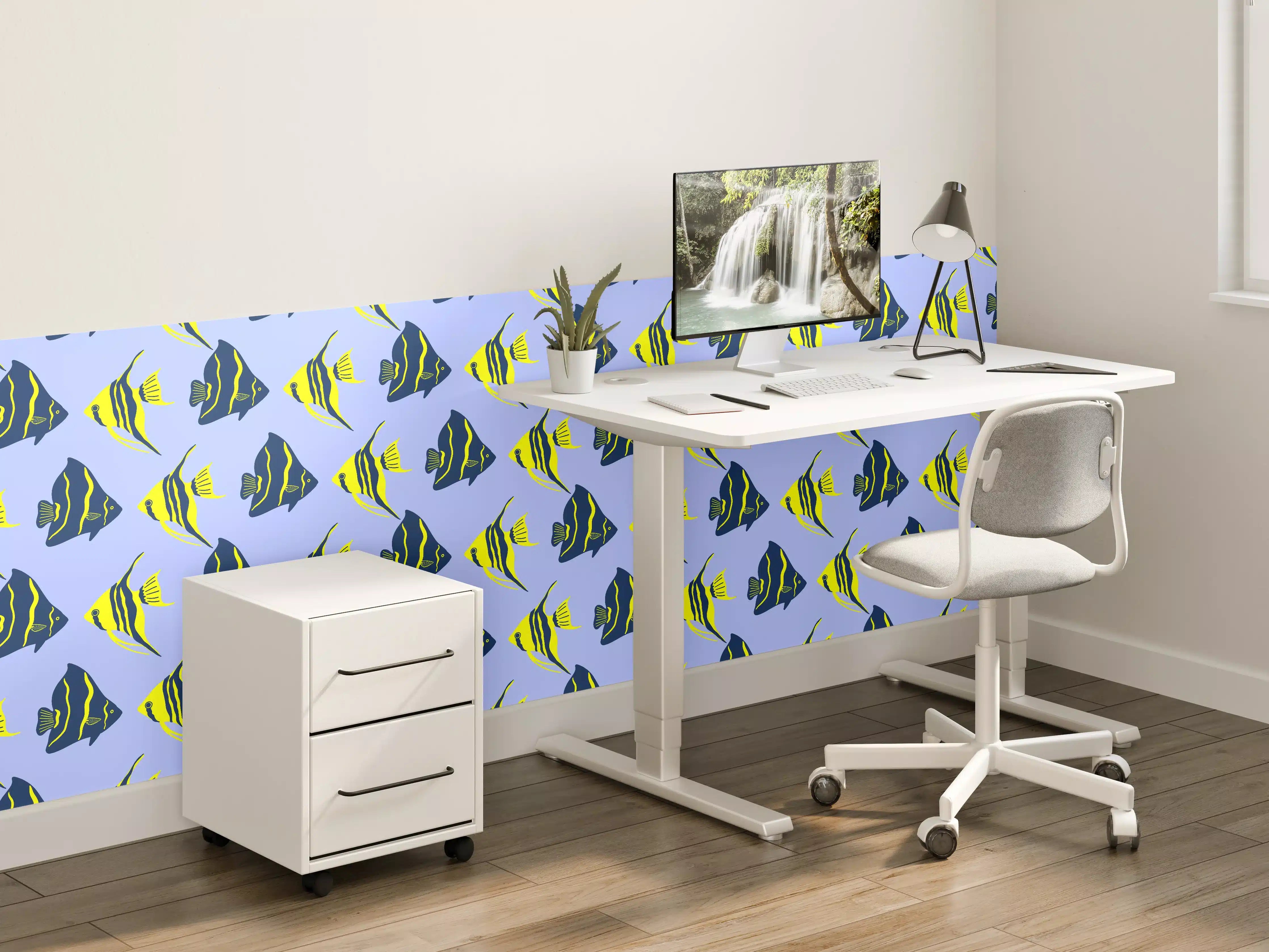 Kinderzimmer Wandgestaltung - Neon-Fischmuster Blau Gelb